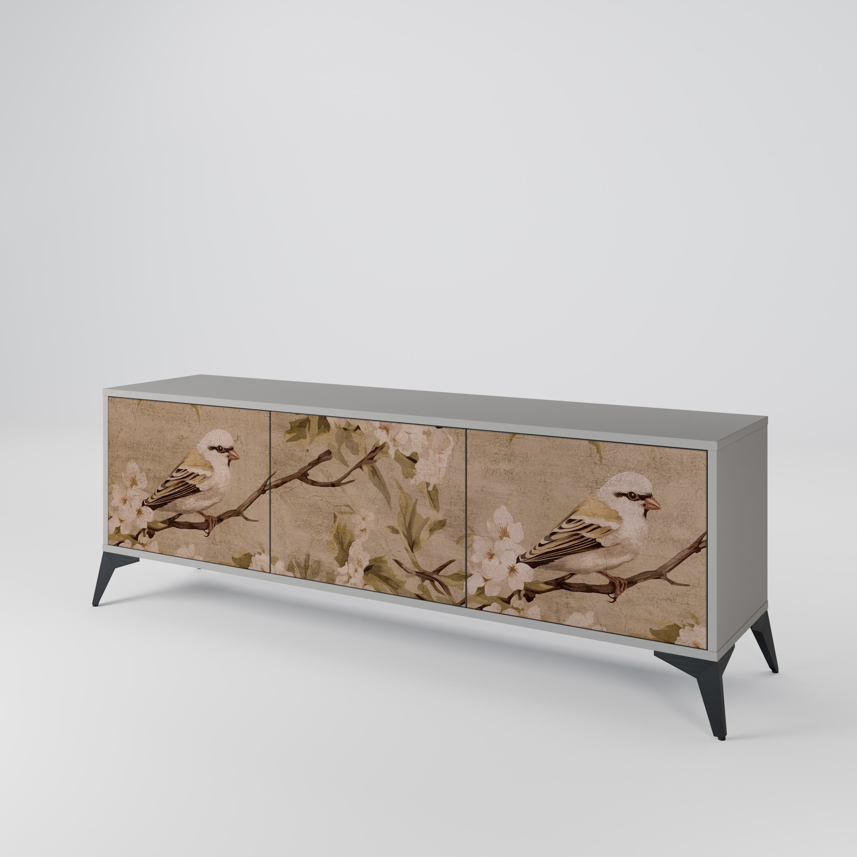 PETAL DISTINGUISH 3-Door TV Stand in Grey Finish