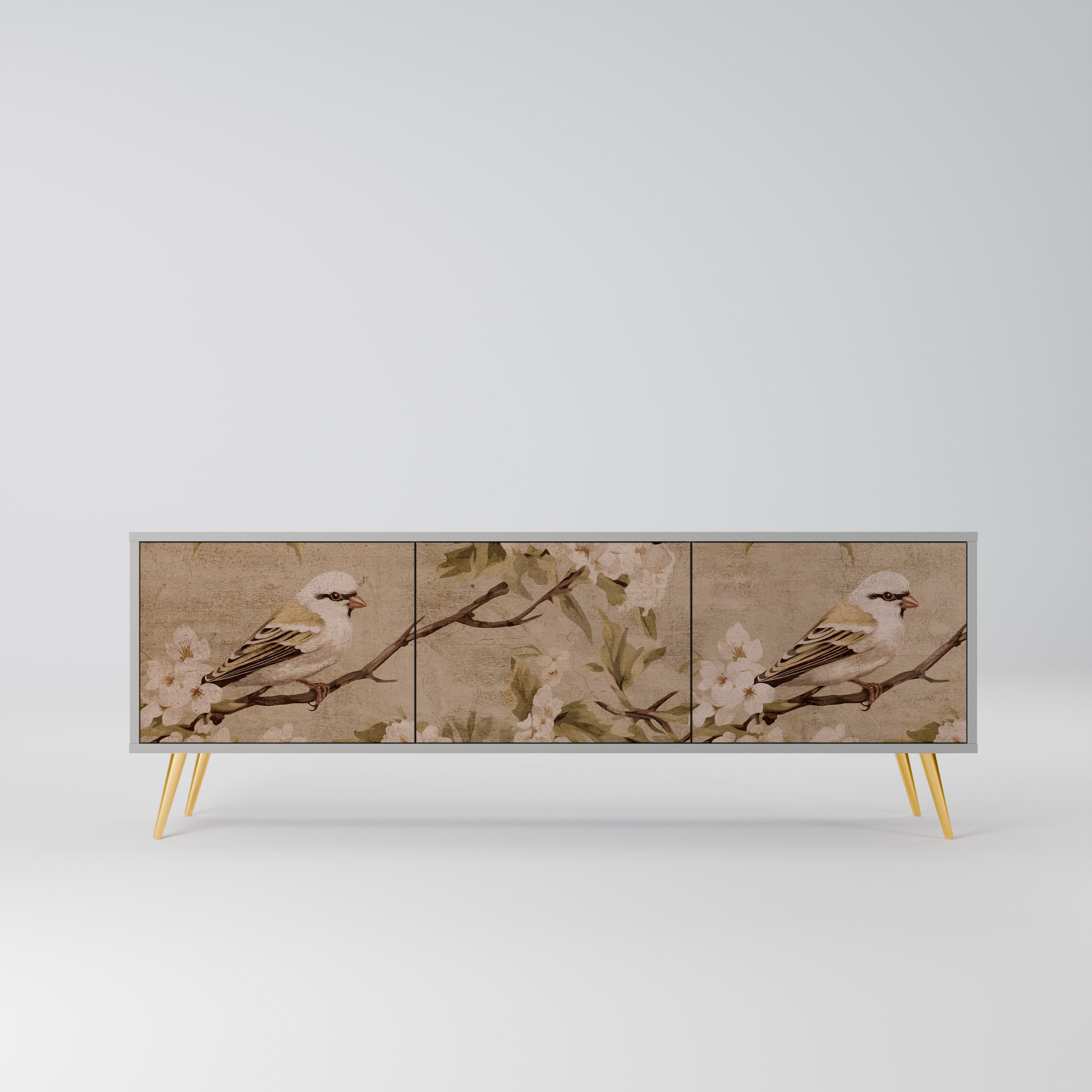 PETAL DISTINGUISH 3-Door TV Stand in Grey Finish