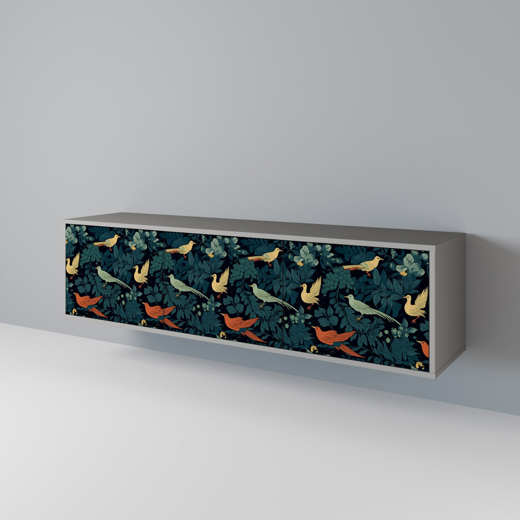 FOWL ORNAMENT 3-Door TV Stand in Grey Finish