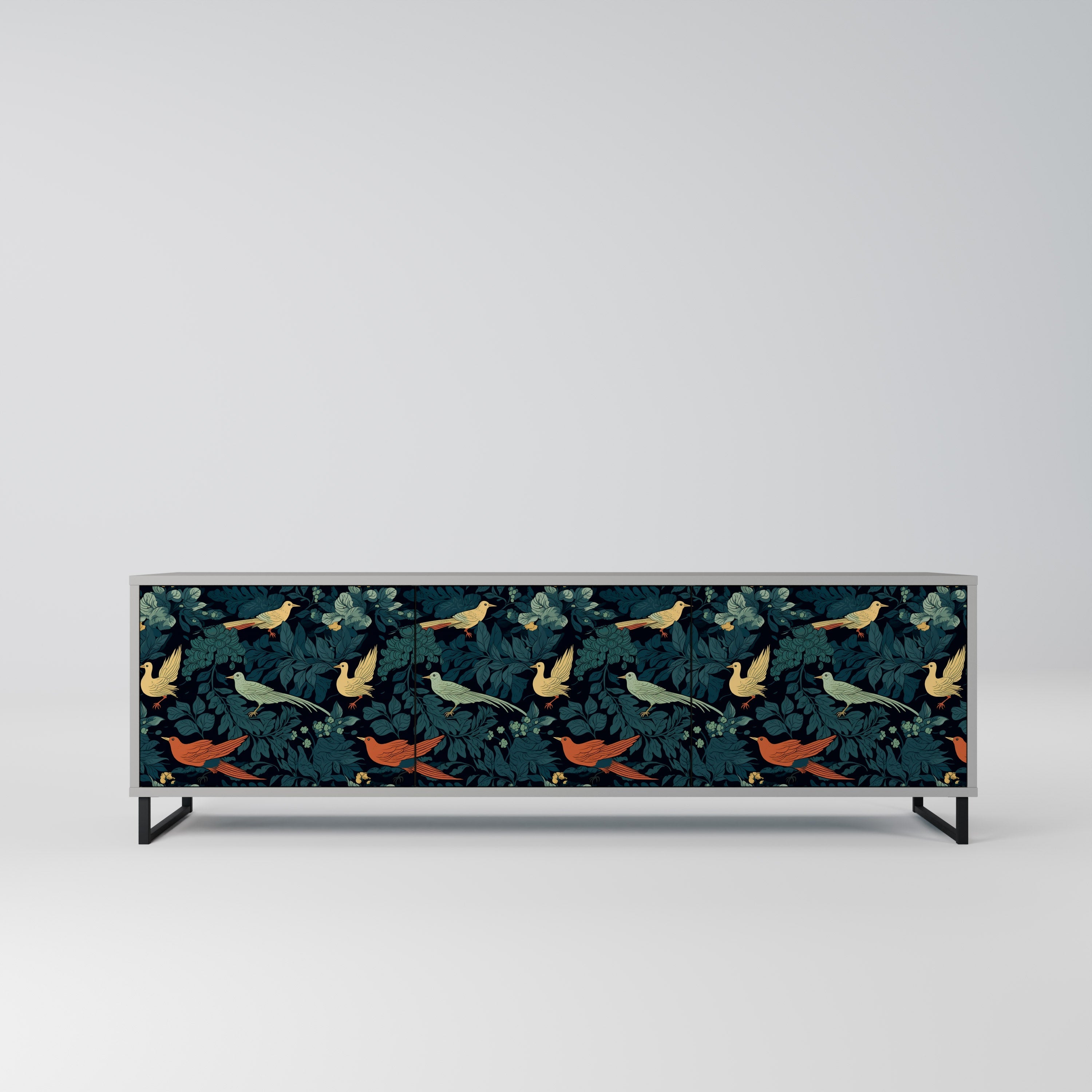 FOWL ORNAMENT 3-Door TV Stand in Grey Finish