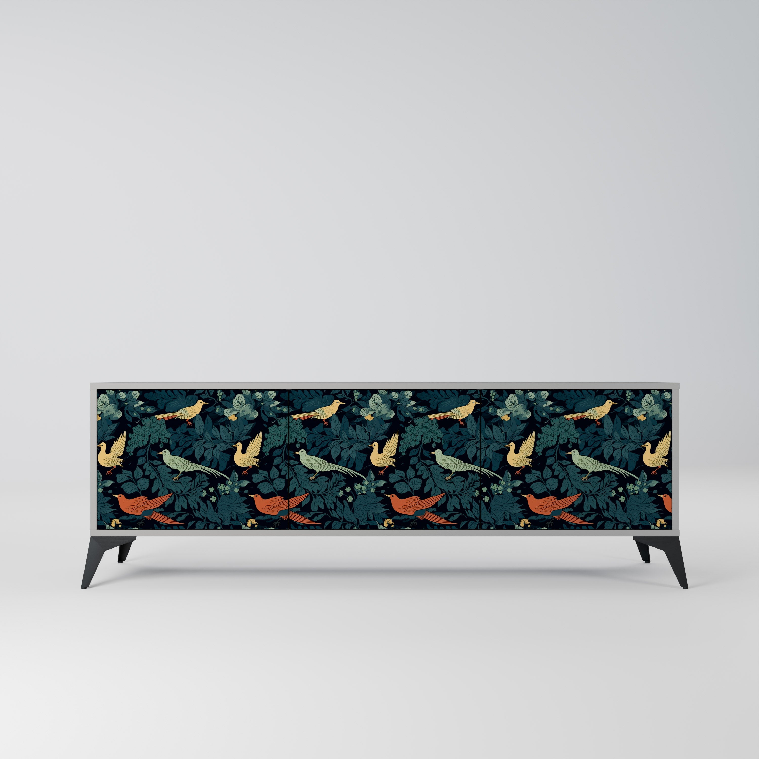 FOWL ORNAMENT 3-Door TV Stand in Grey Finish