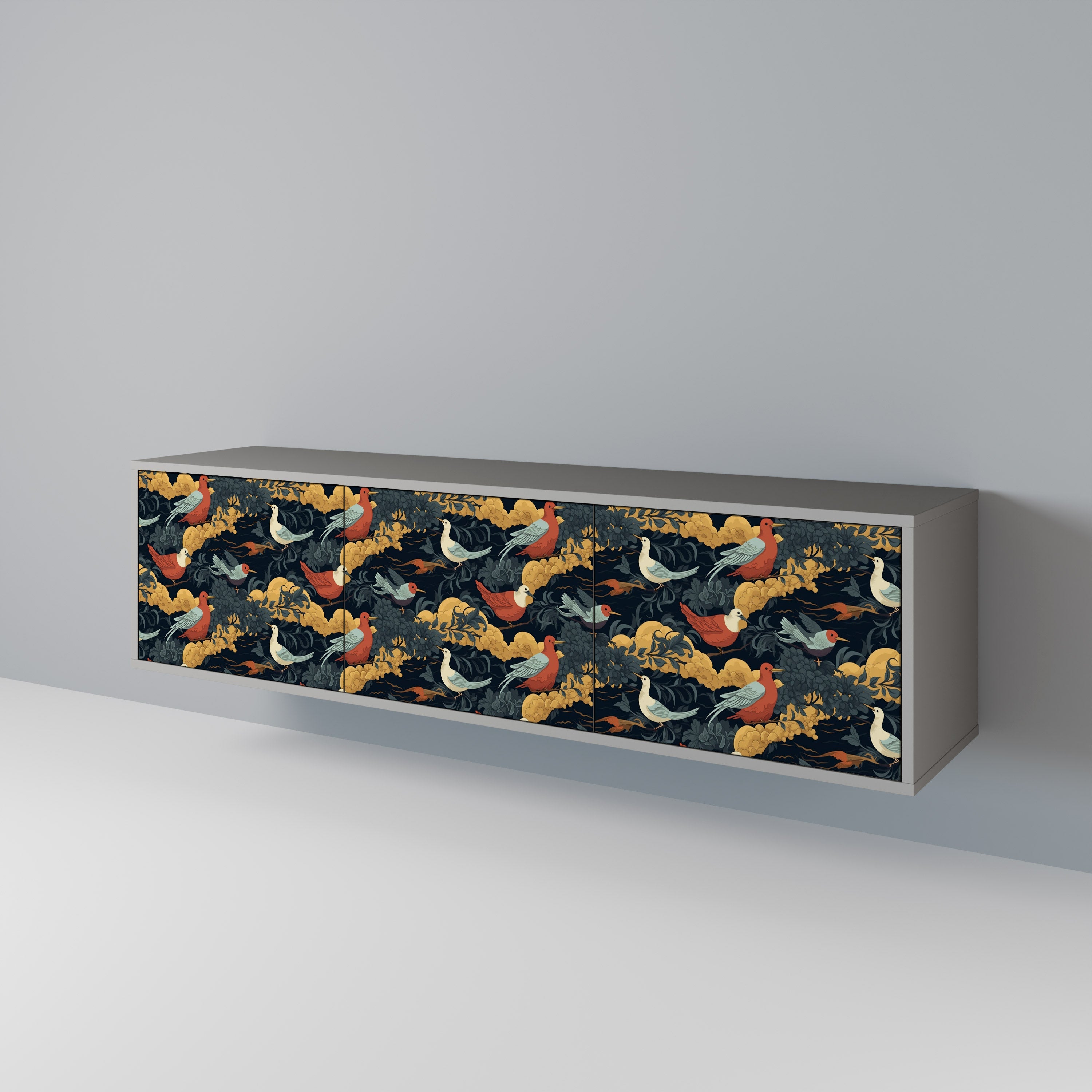 FOWLY DAZE 3-Door TV Stand in Grey Finish