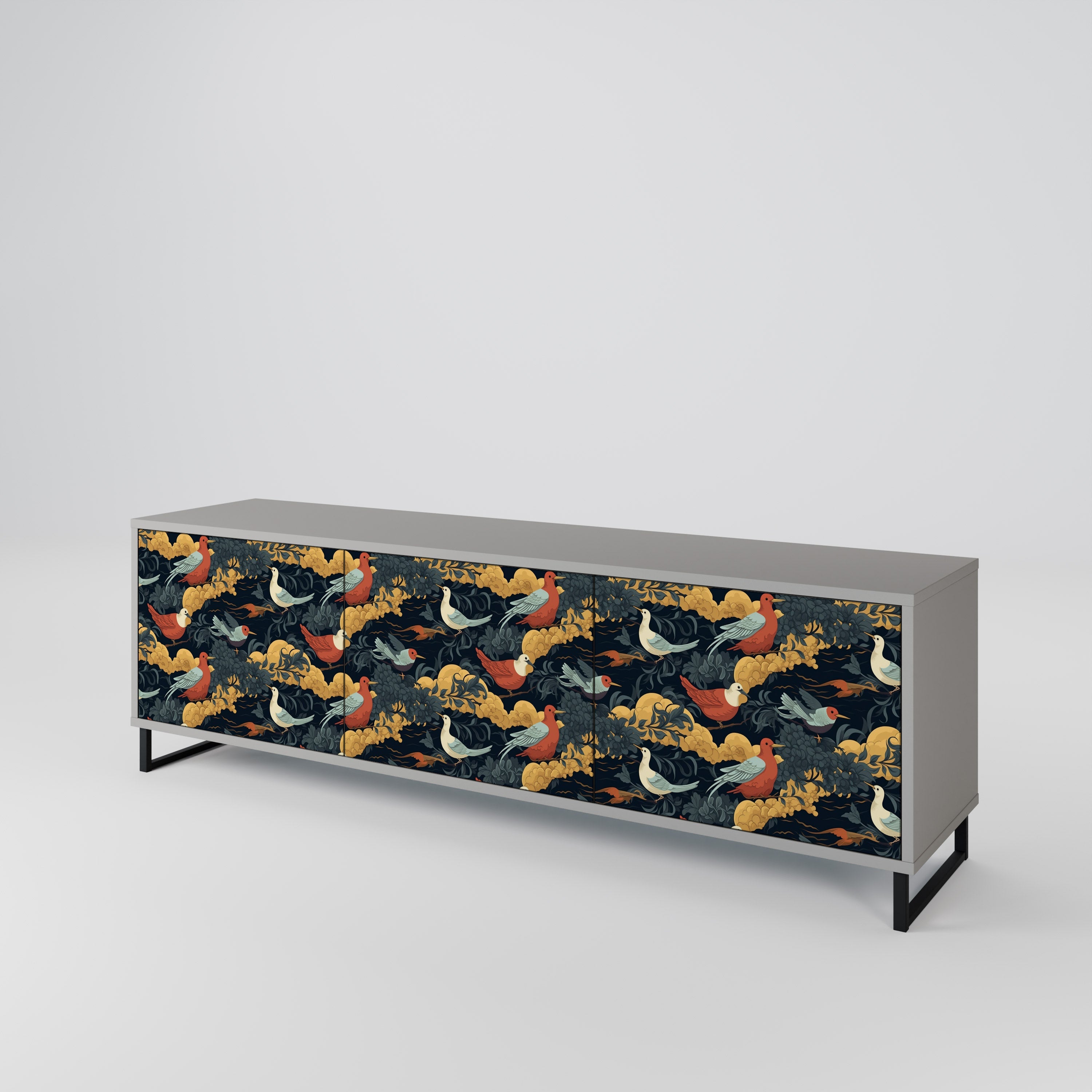 FOWLY DAZE 3-Door TV Stand in Grey Finish