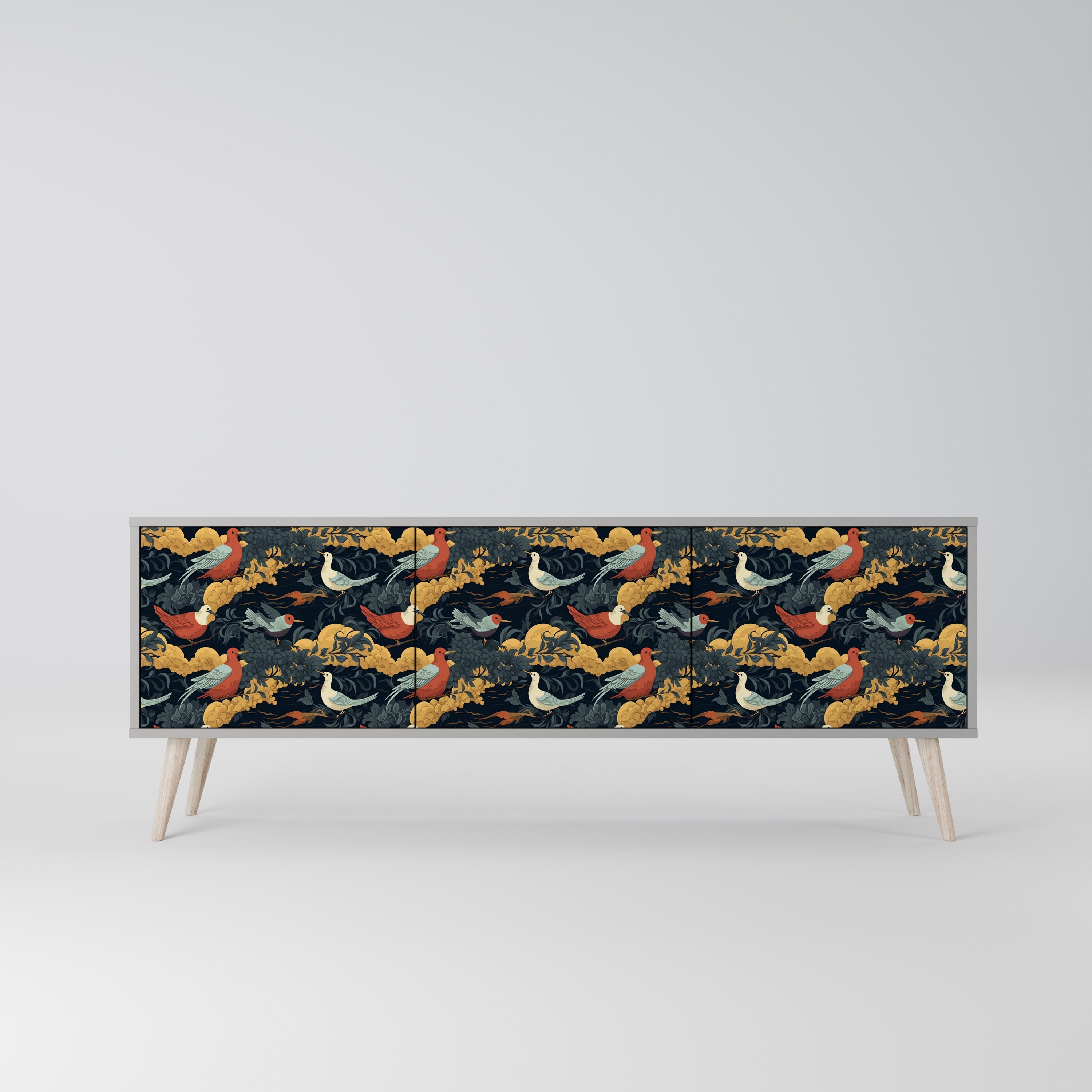 FOWLY DAZE 3-Door TV Stand in Grey Finish