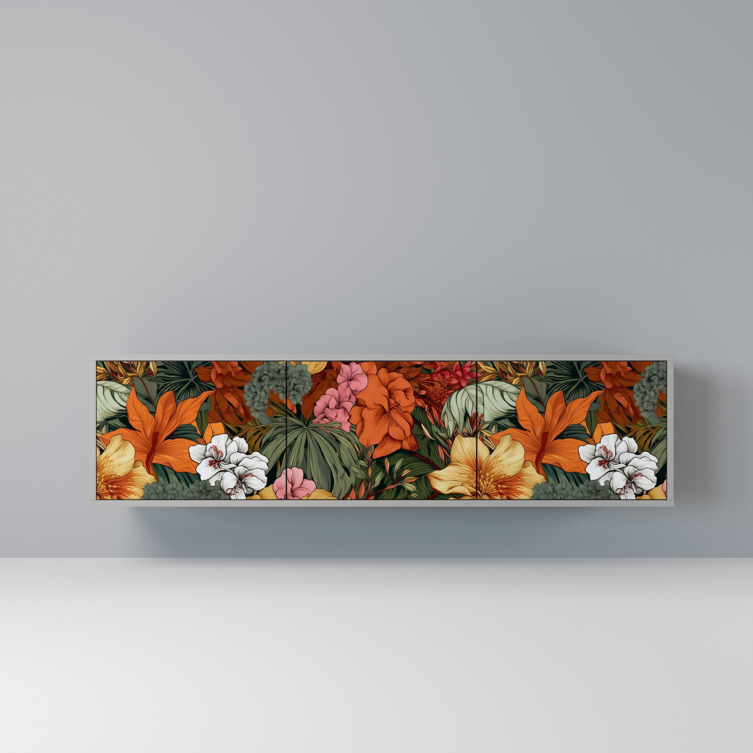 RADIANT FLORA 3-Door TV Stand in Grey Finish