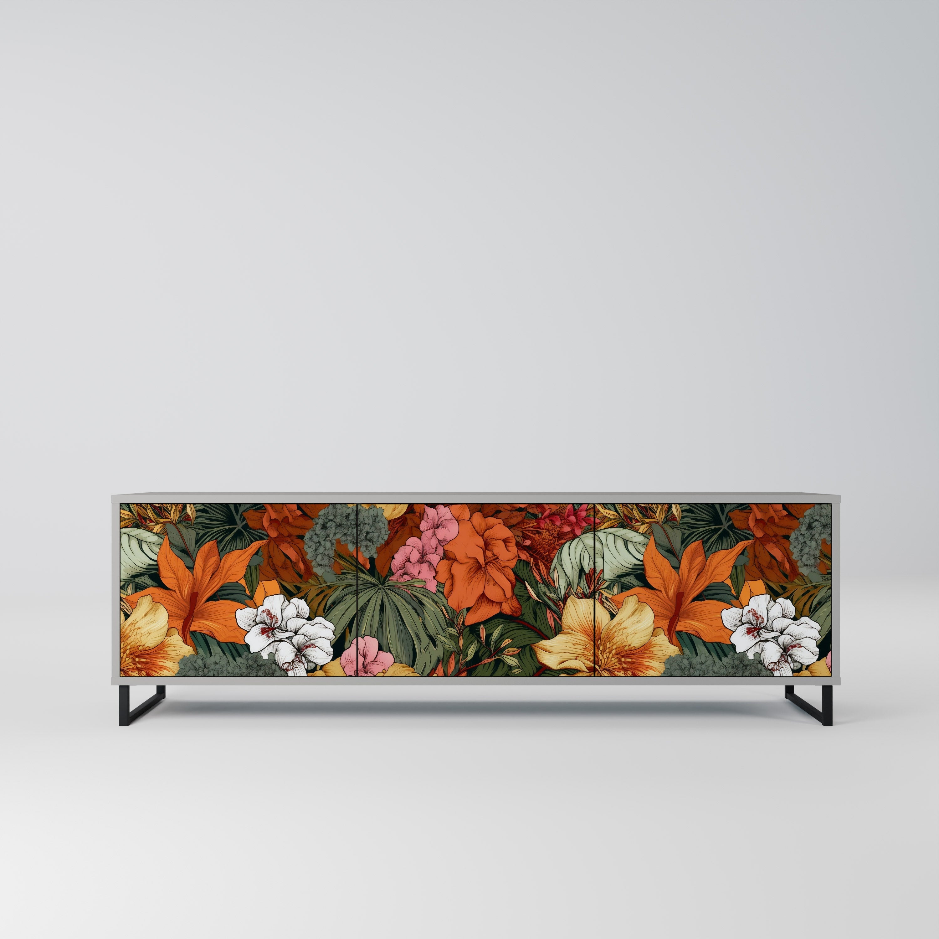 RADIANT FLORA 3-Door TV Stand in Grey Finish