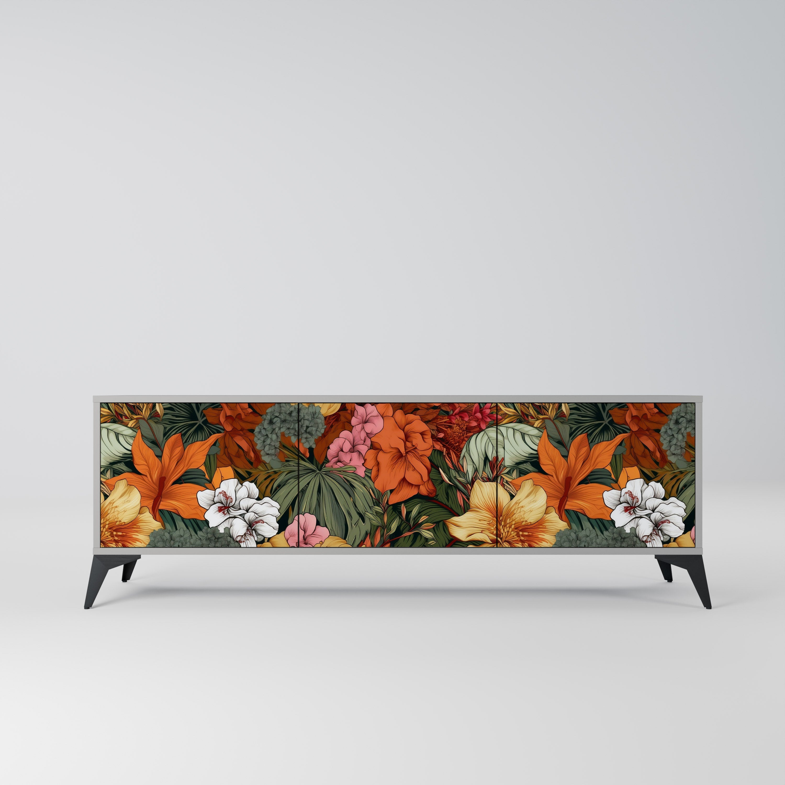 RADIANT FLORA 3-Door TV Stand in Grey Finish