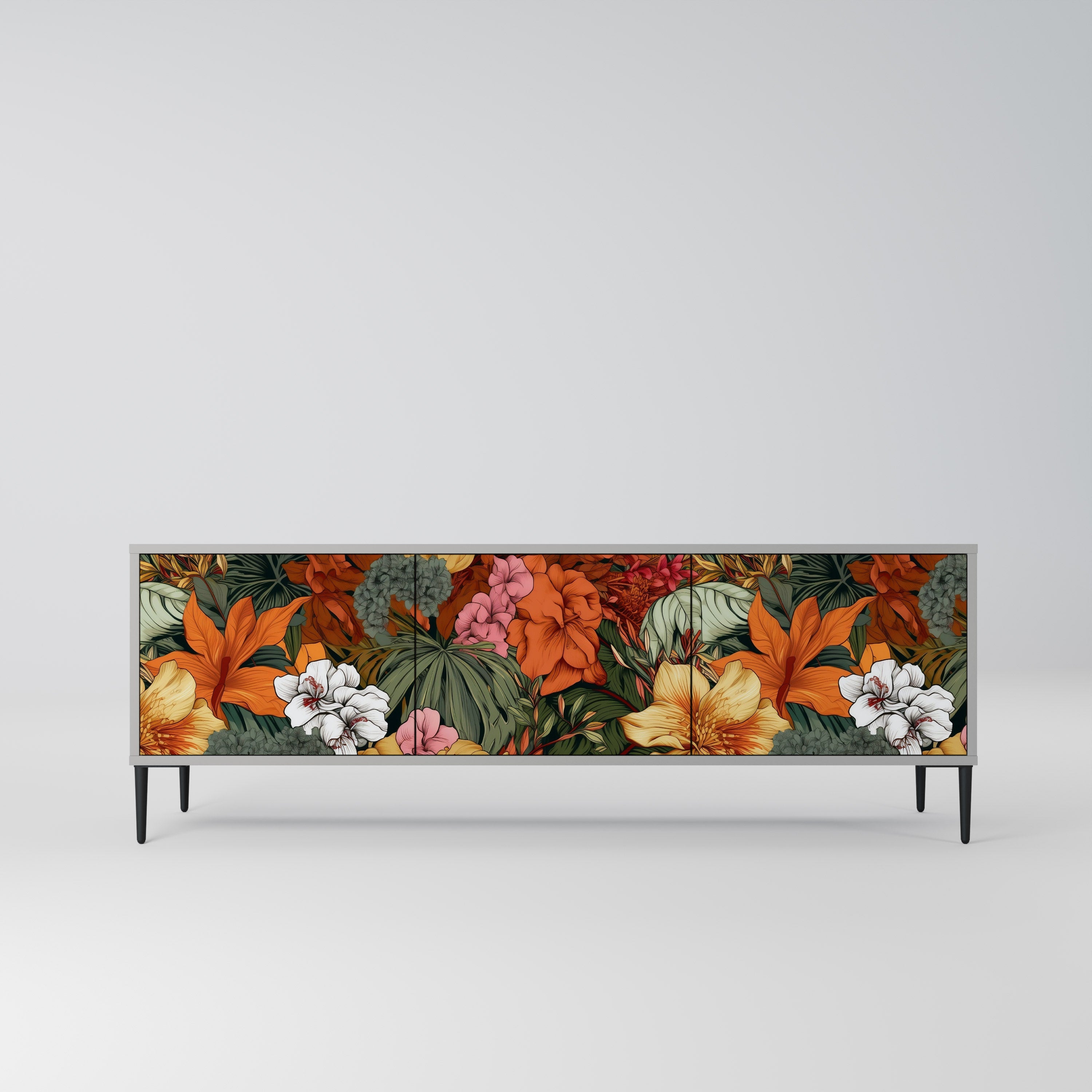 RADIANT FLORA 3-Door TV Stand in Grey Finish