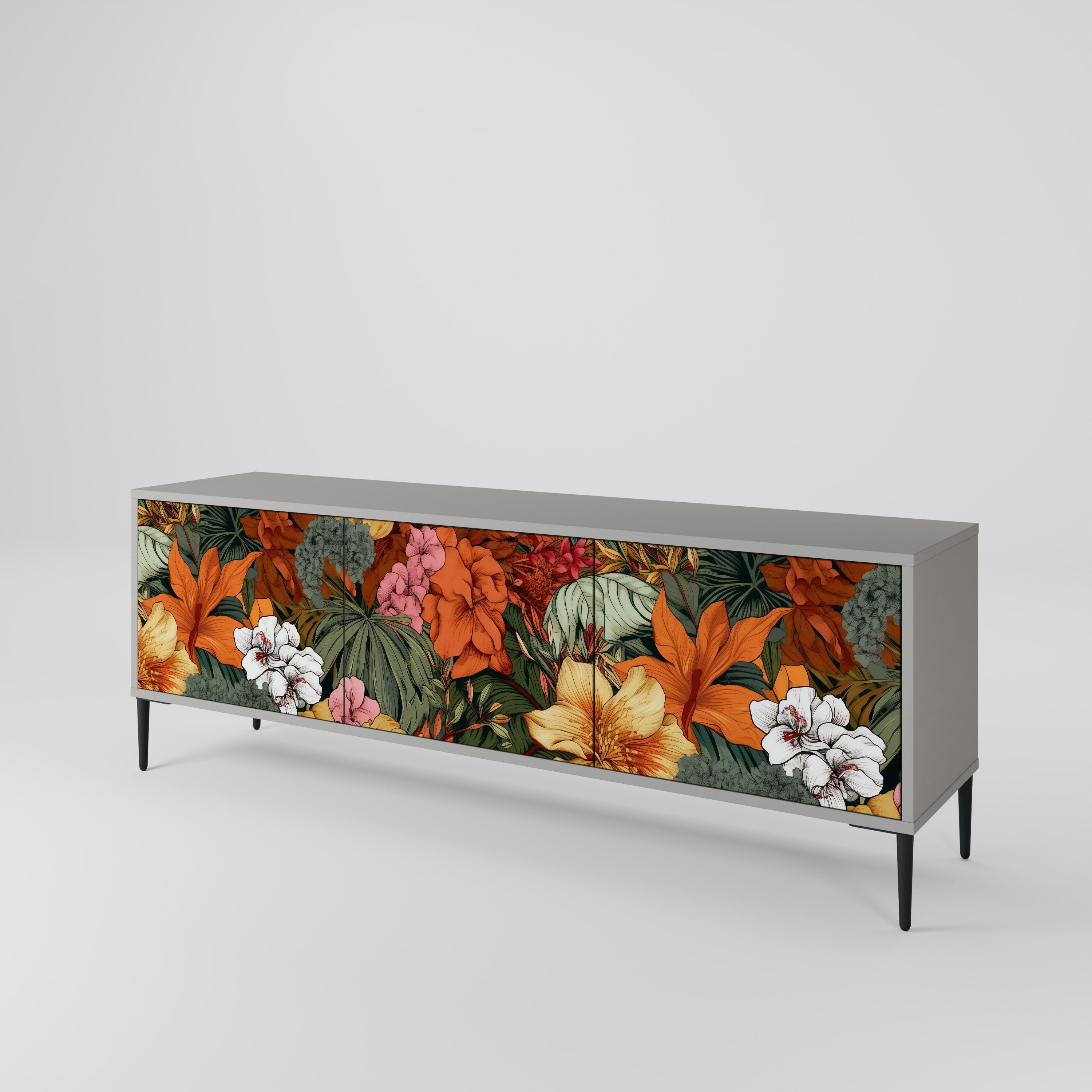 RADIANT FLORA 3-Door TV Stand in Grey Finish