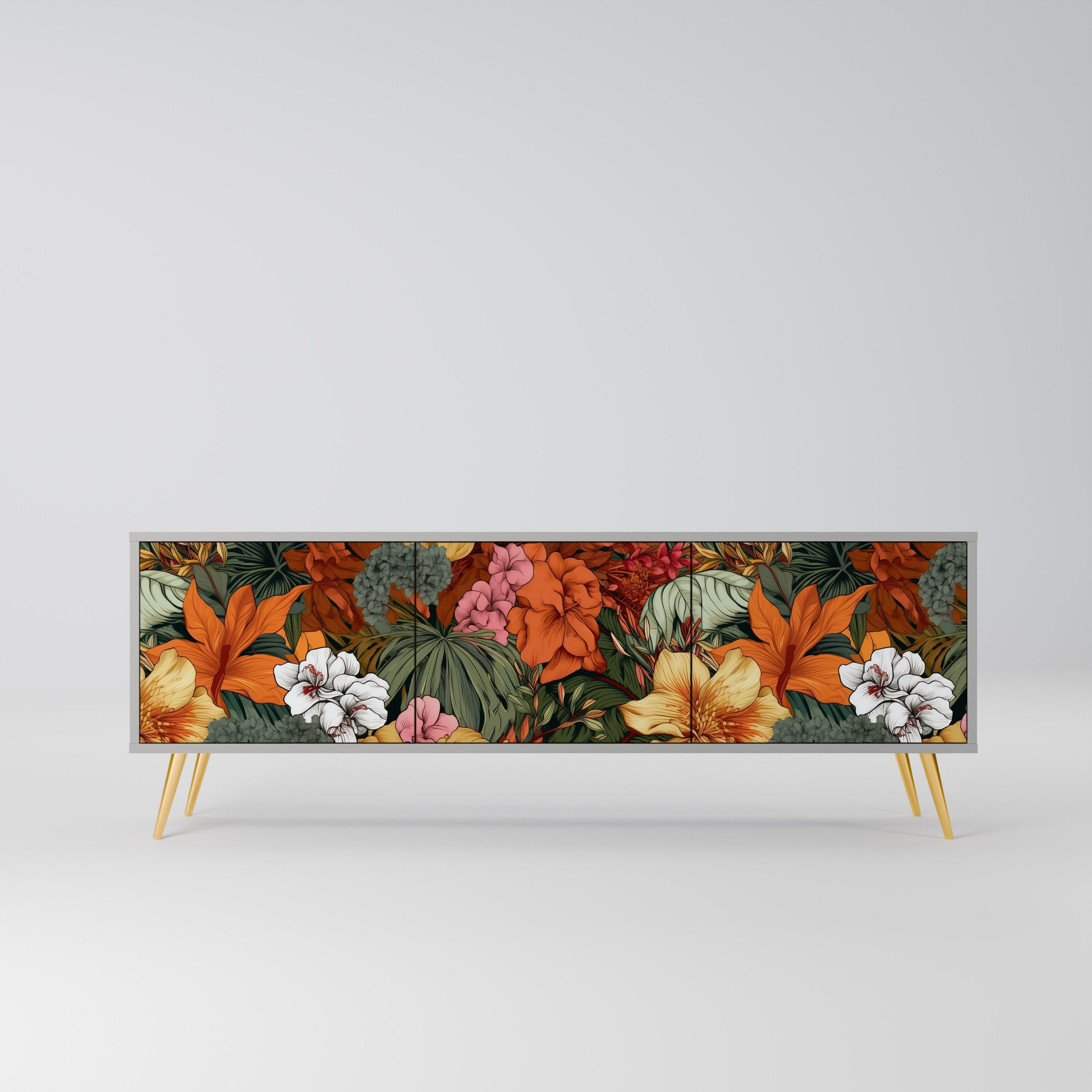 RADIANT FLORA 3-Door TV Stand in Grey Finish