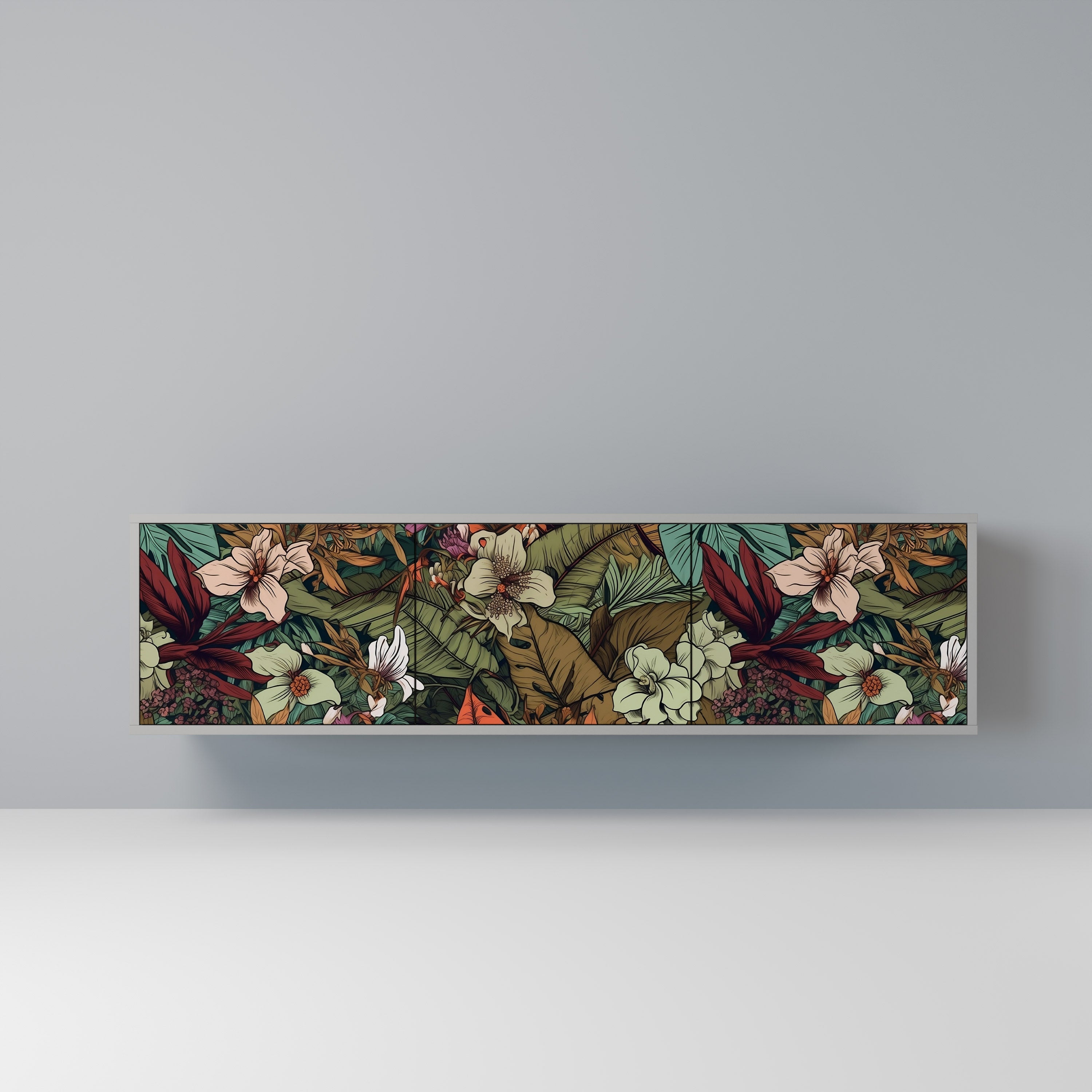 BOTANICAL EMERGENCE 3-Door TV Stand in Grey Finish