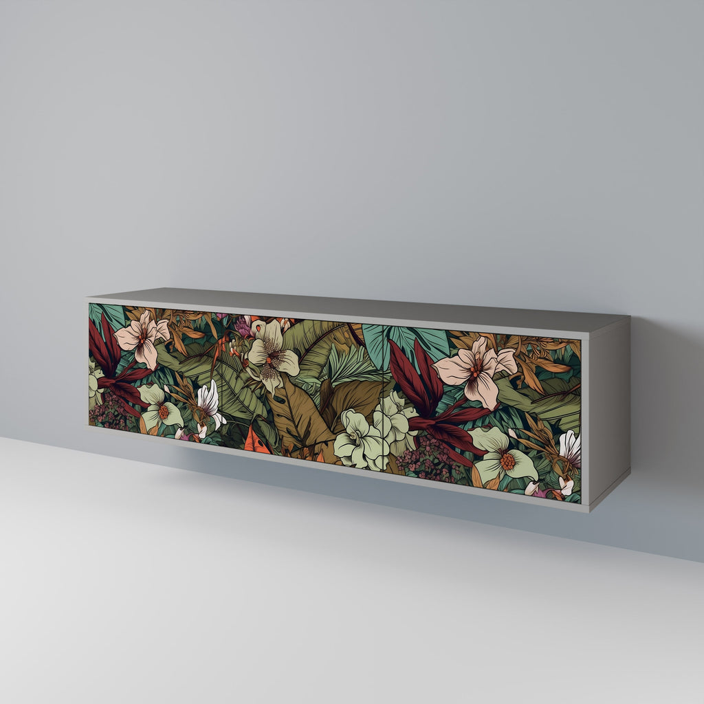 BOTANICAL EMERGENCE 3-Door TV Stand in Grey Finish