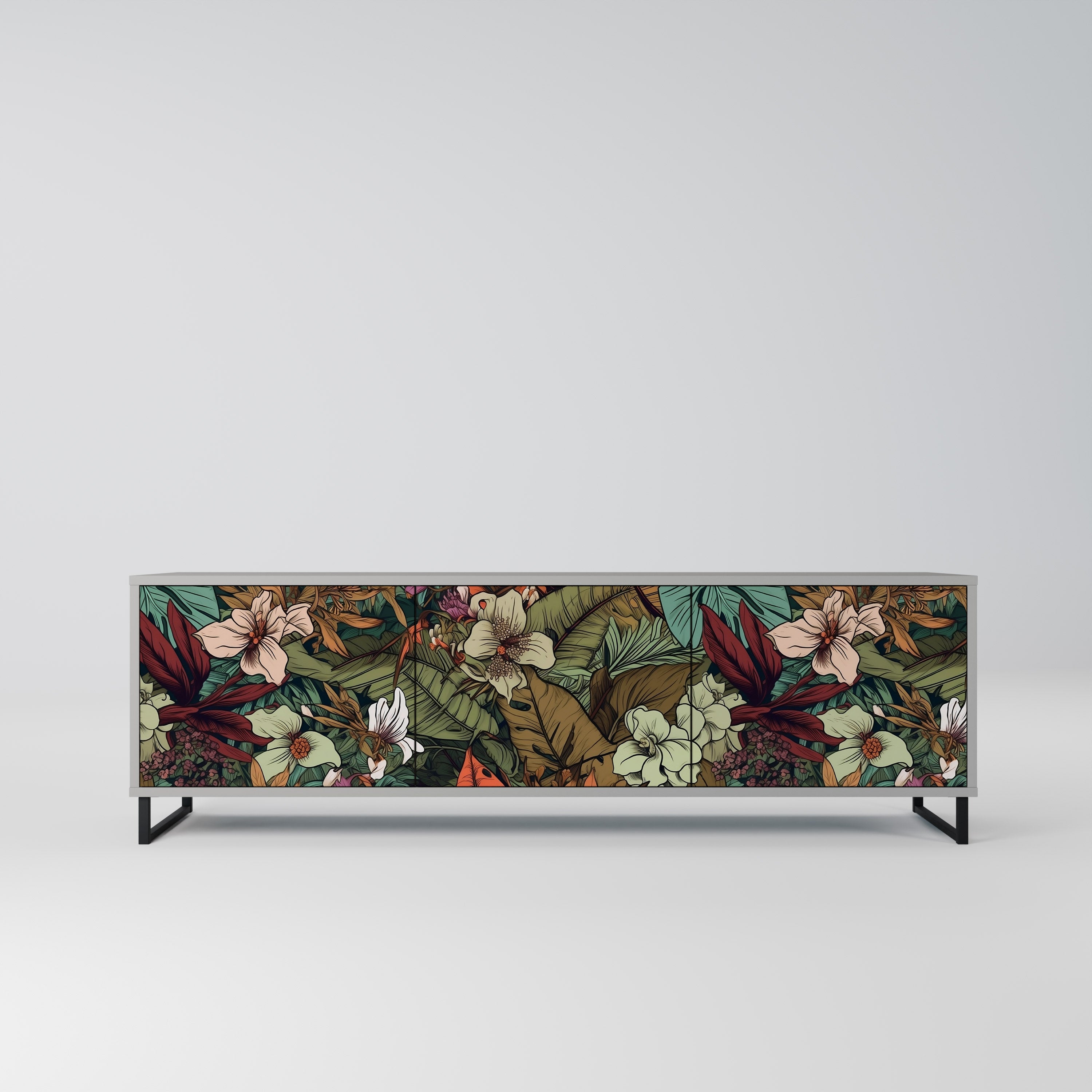 BOTANICAL EMERGENCE 3-Door TV Stand in Grey Finish