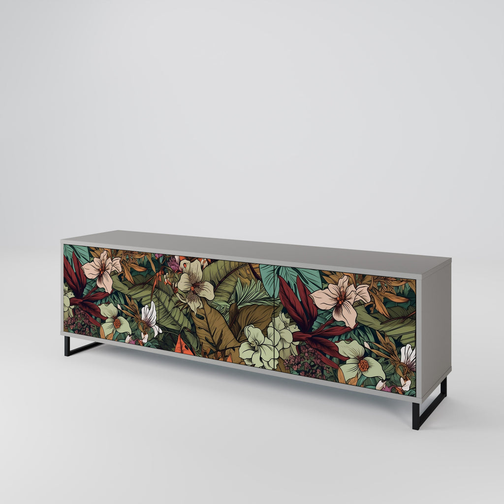 BOTANICAL EMERGENCE 3-Door TV Stand in Grey Finish