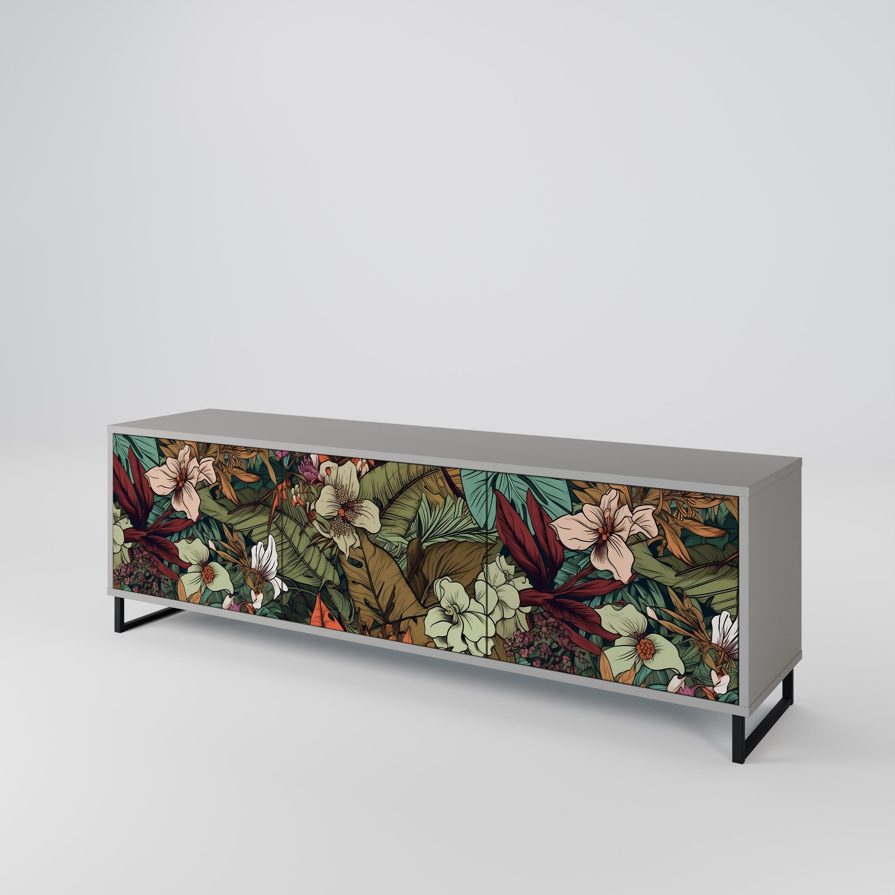 BOTANICAL EMERGENCE 3-Door TV Stand in Grey Finish