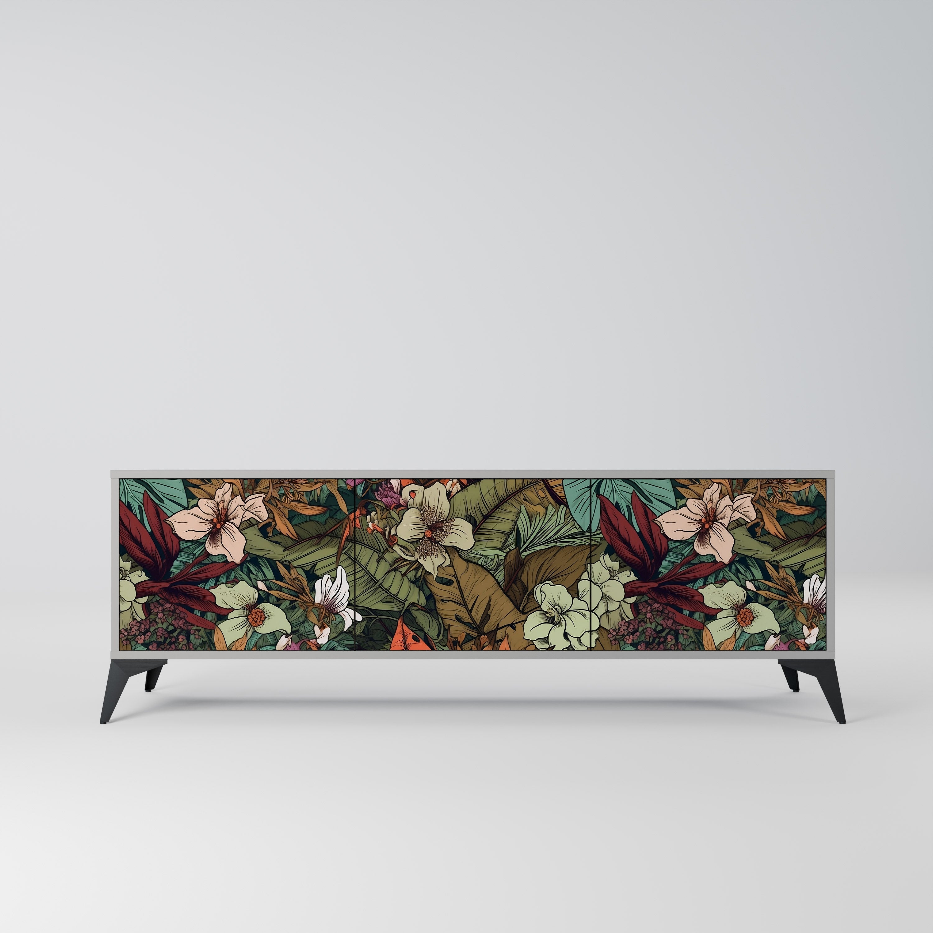 BOTANICAL EMERGENCE 3-Door TV Stand in Grey Finish