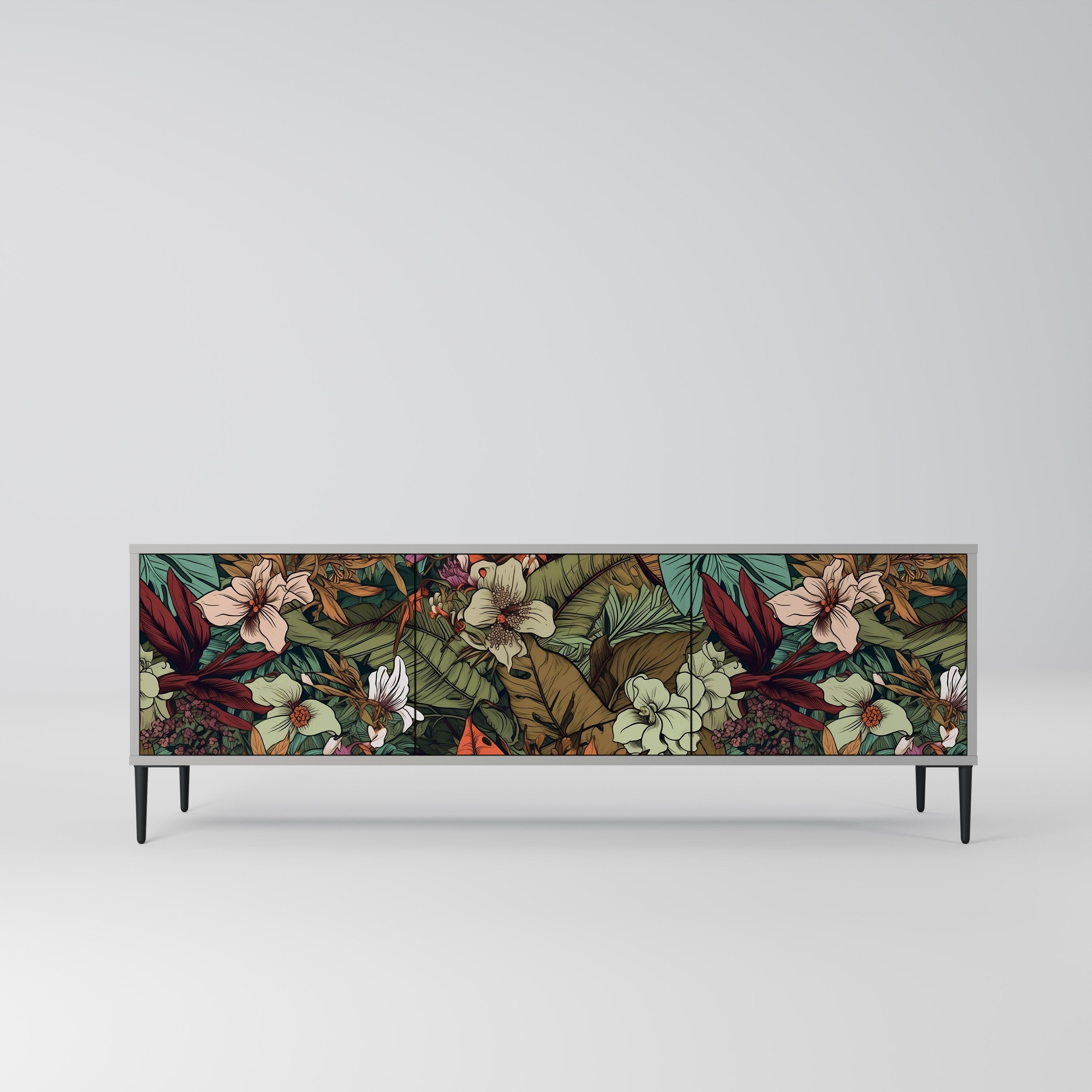 BOTANICAL EMERGENCE 3-Door TV Stand in Grey Finish