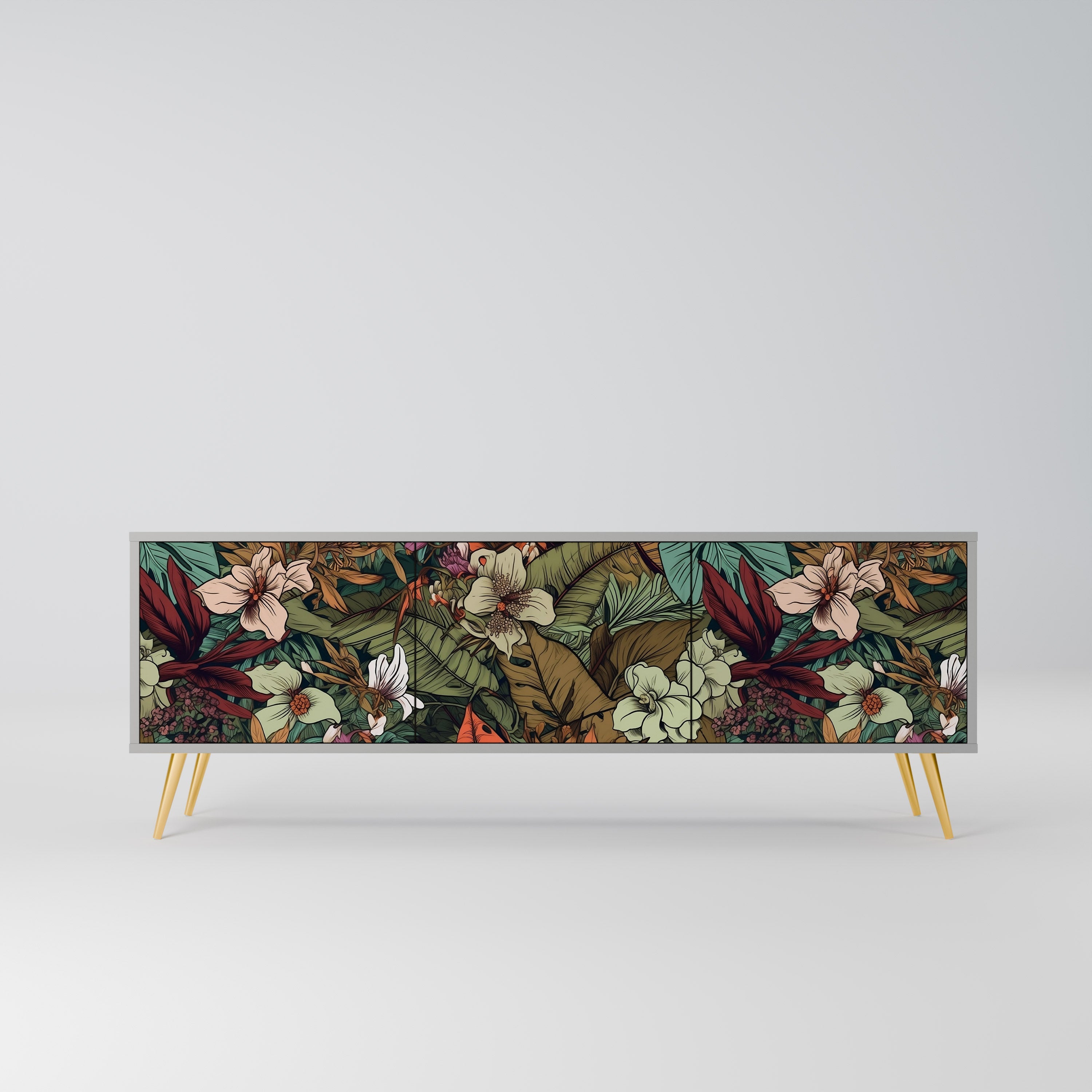 BOTANICAL EMERGENCE 3-Door TV Stand in Grey Finish