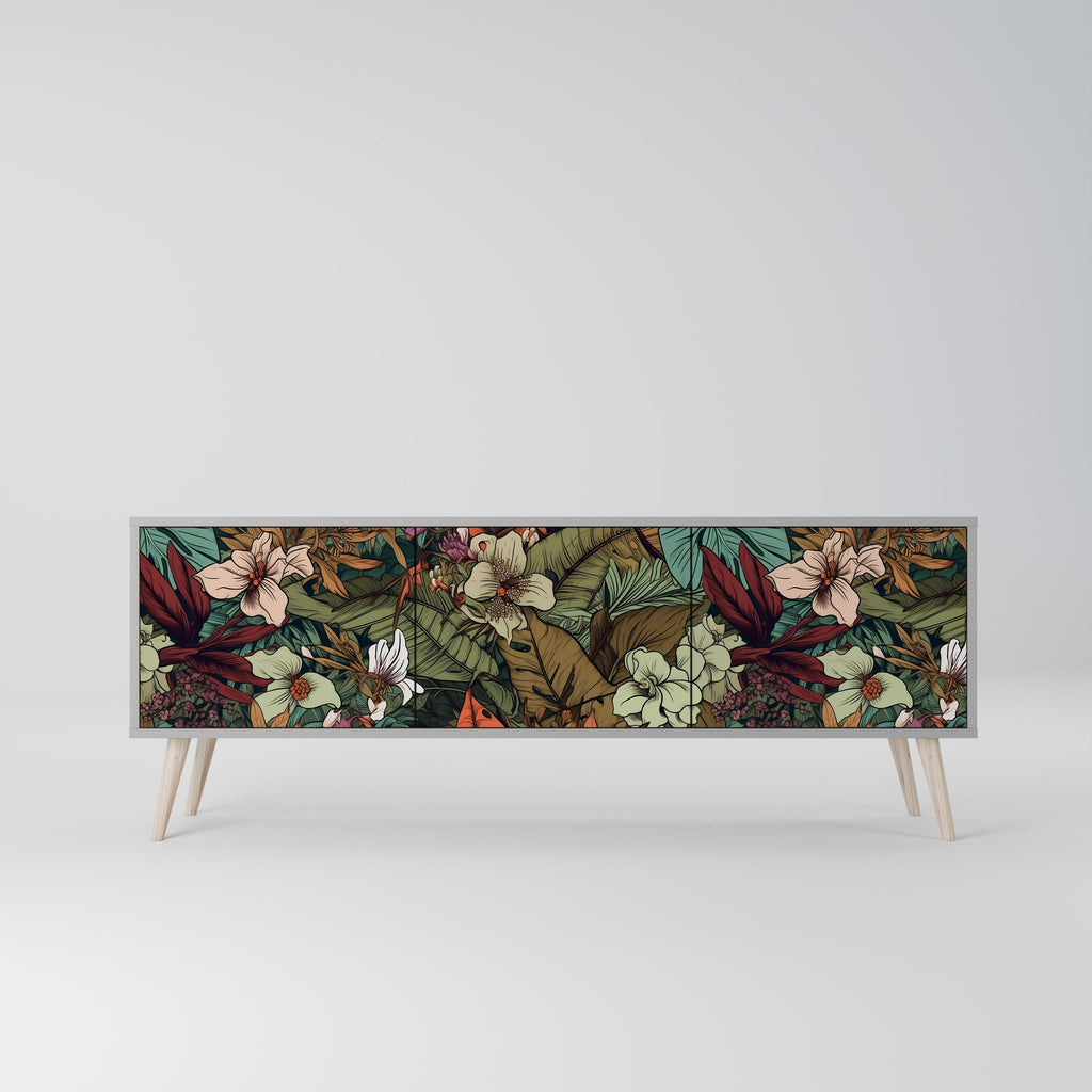 BOTANICAL EMERGENCE 3-Door TV Stand in Grey Finish