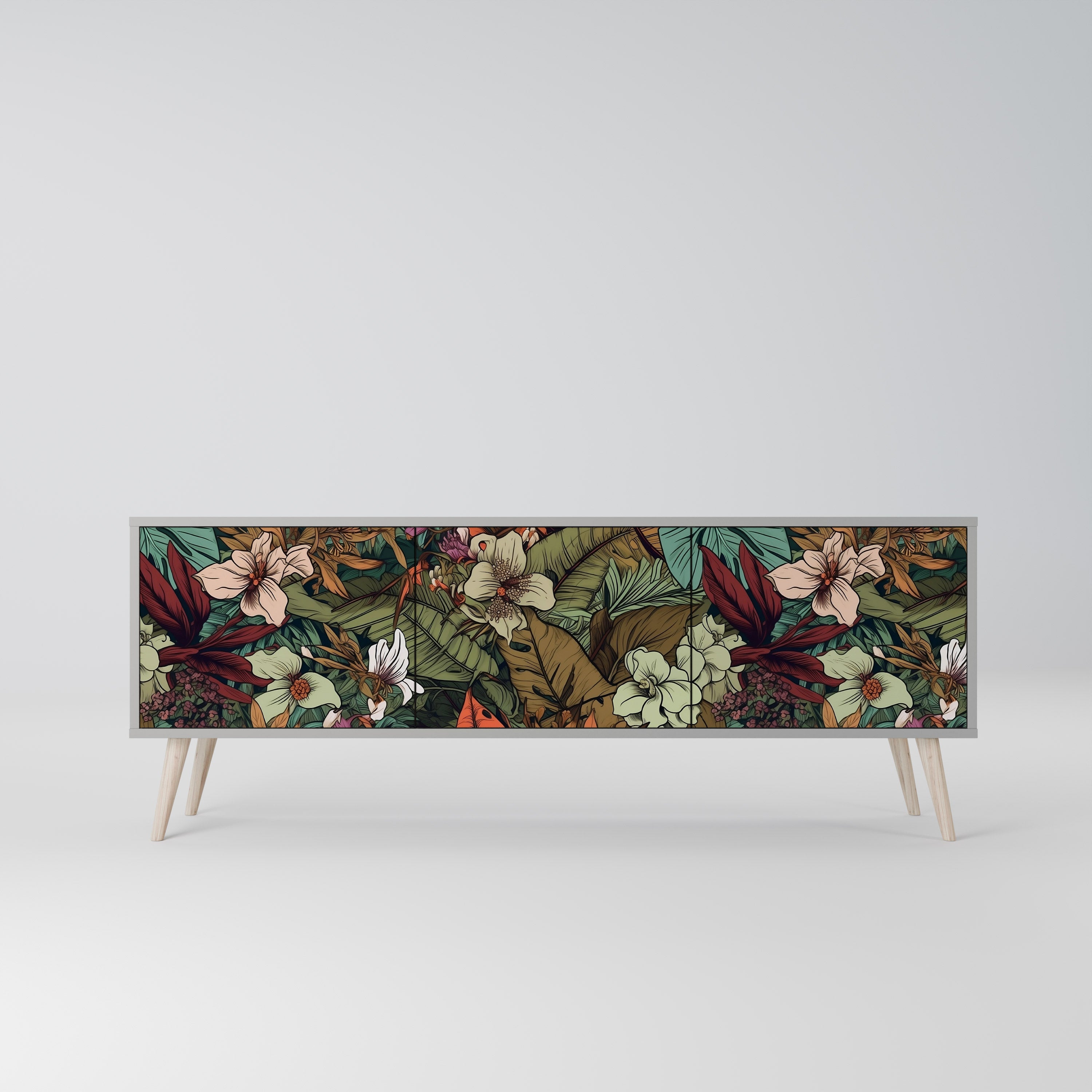 BOTANICAL EMERGENCE 3-Door TV Stand in Grey Finish