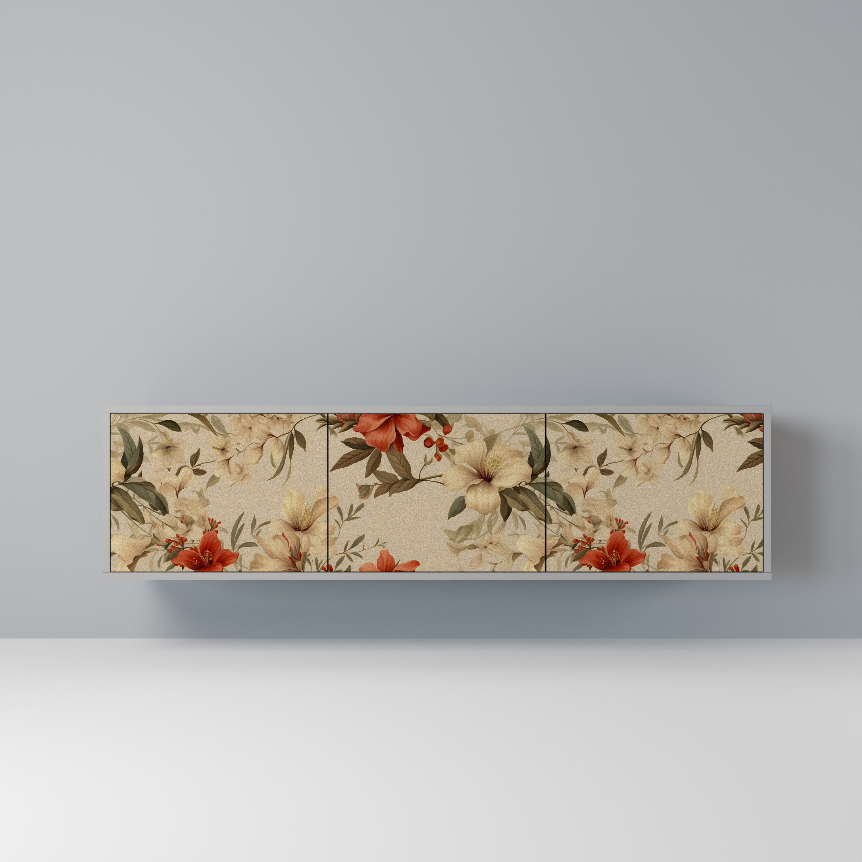 BLOOMING HARMONY 3-Door TV Stand in Grey Finish