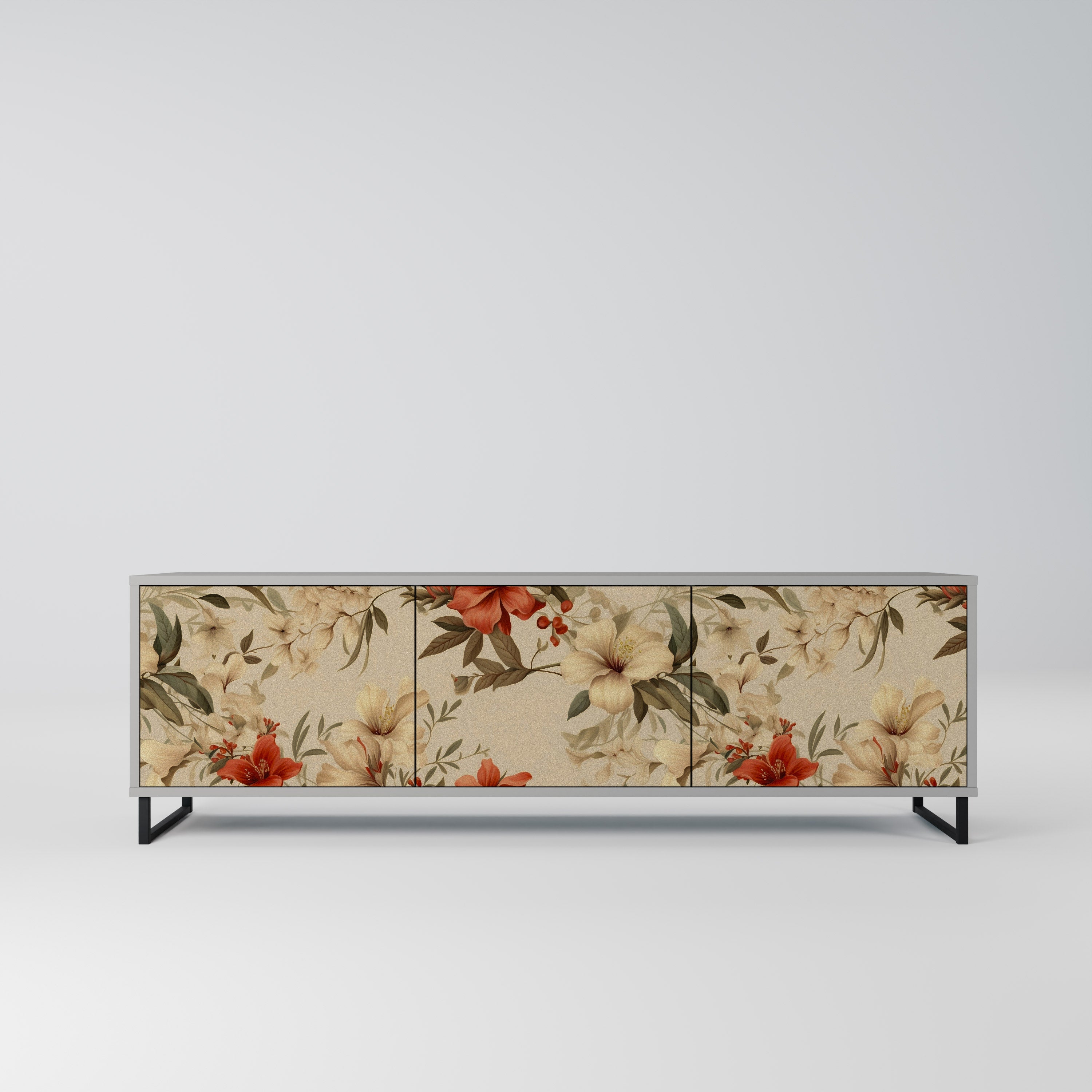 BLOOMING HARMONY 3-Door TV Stand in Grey Finish