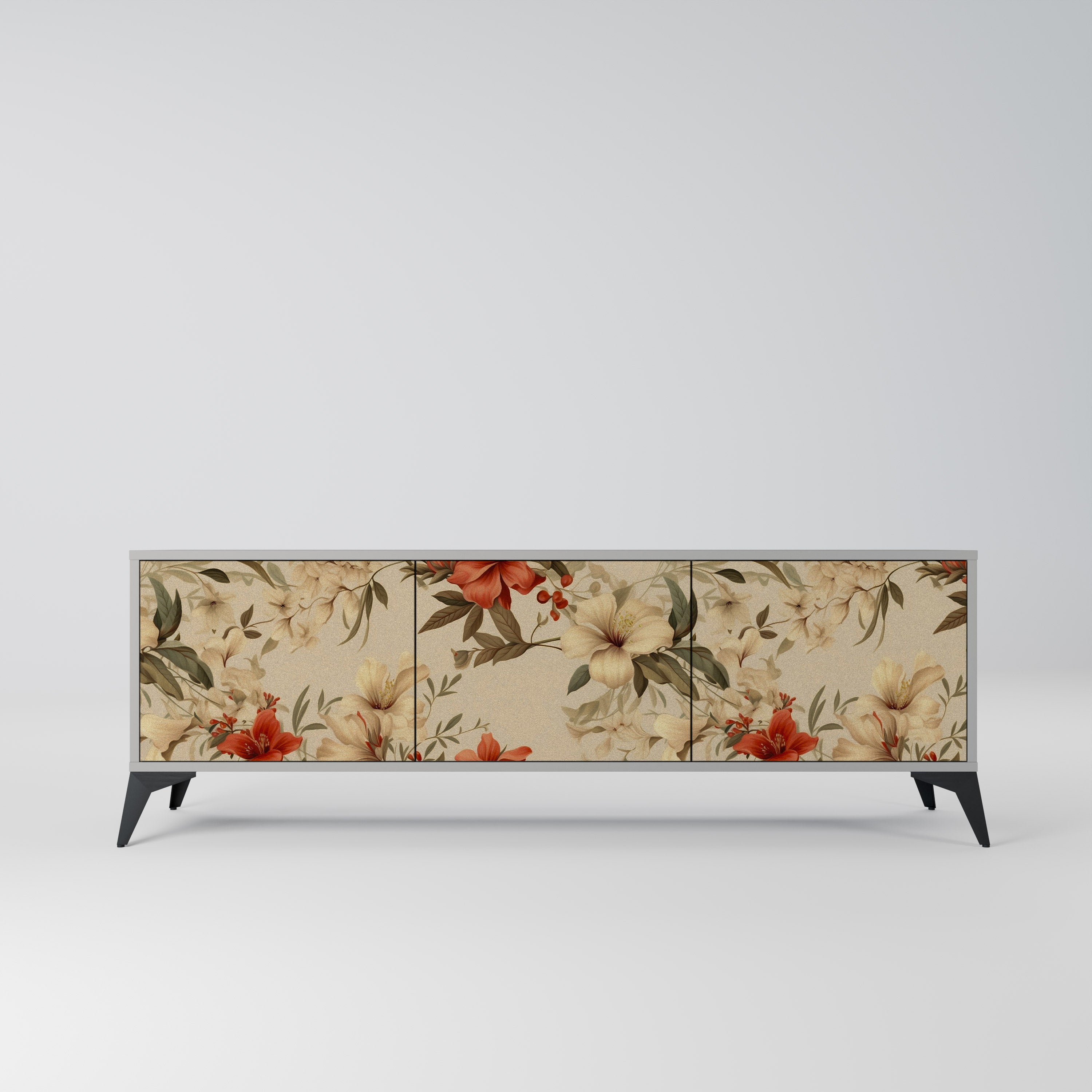 BLOOMING HARMONY 3-Door TV Stand in Grey Finish