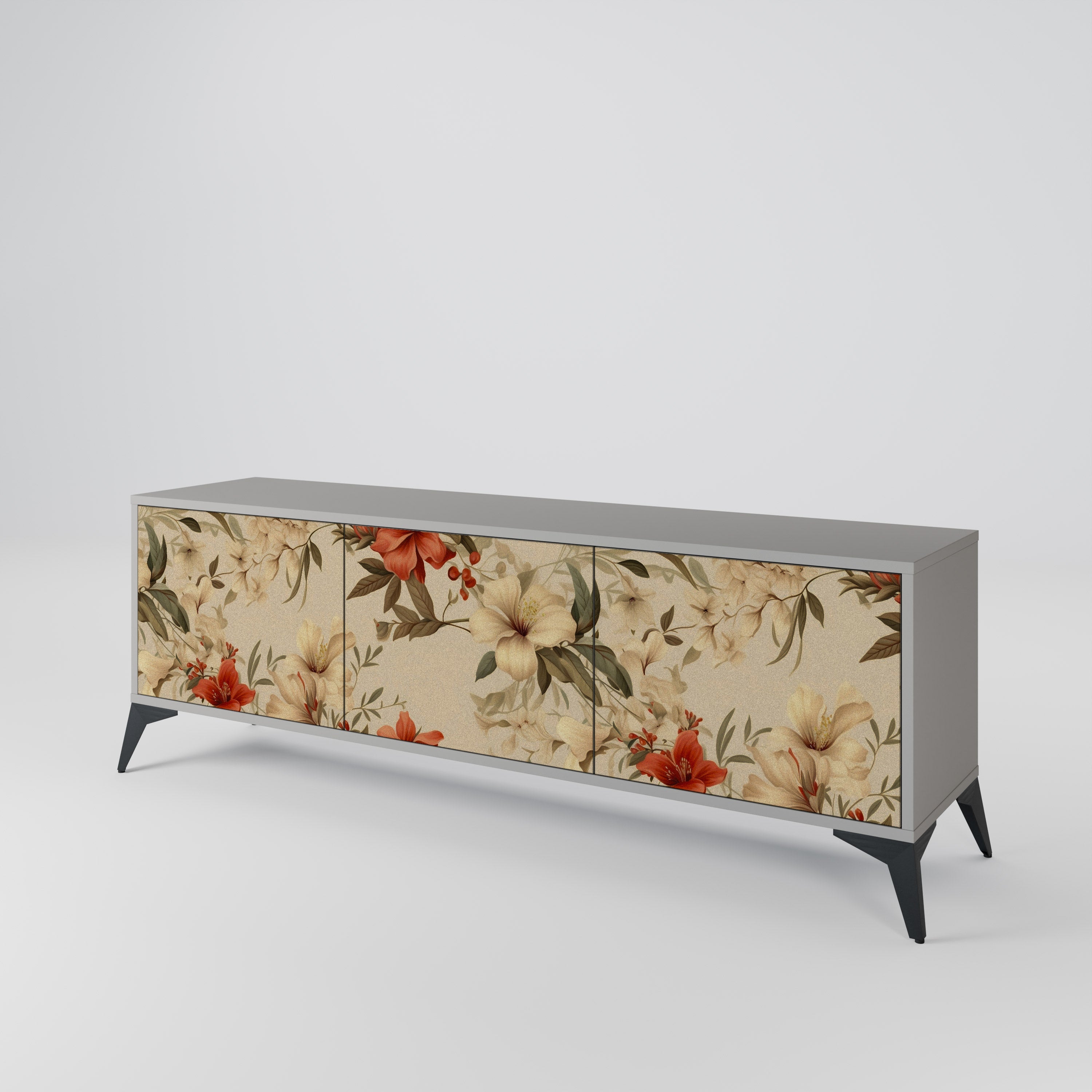 BLOOMING HARMONY 3-Door TV Stand in Grey Finish