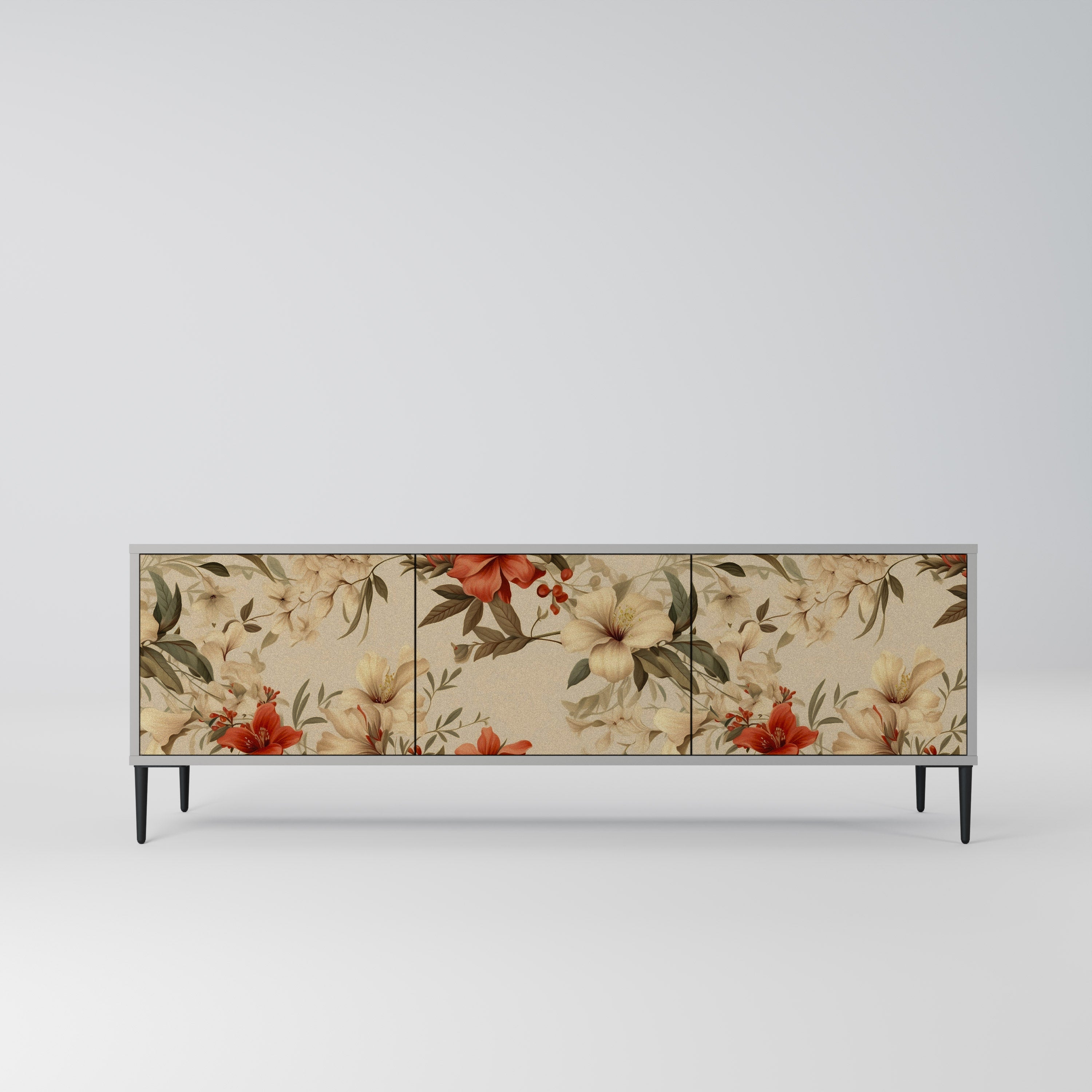 BLOOMING HARMONY 3-Door TV Stand in Grey Finish