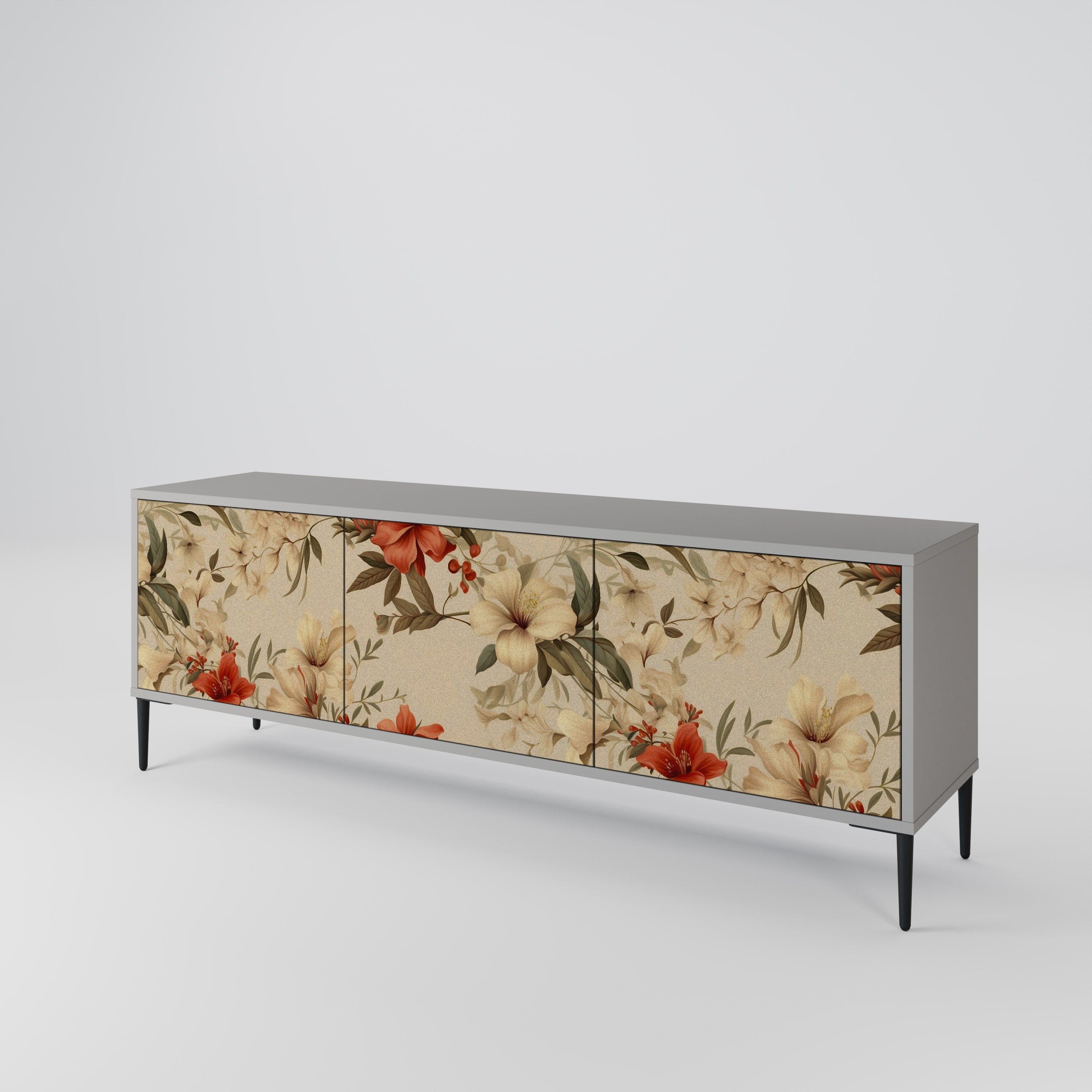 BLOOMING HARMONY 3-Door TV Stand in Grey Finish