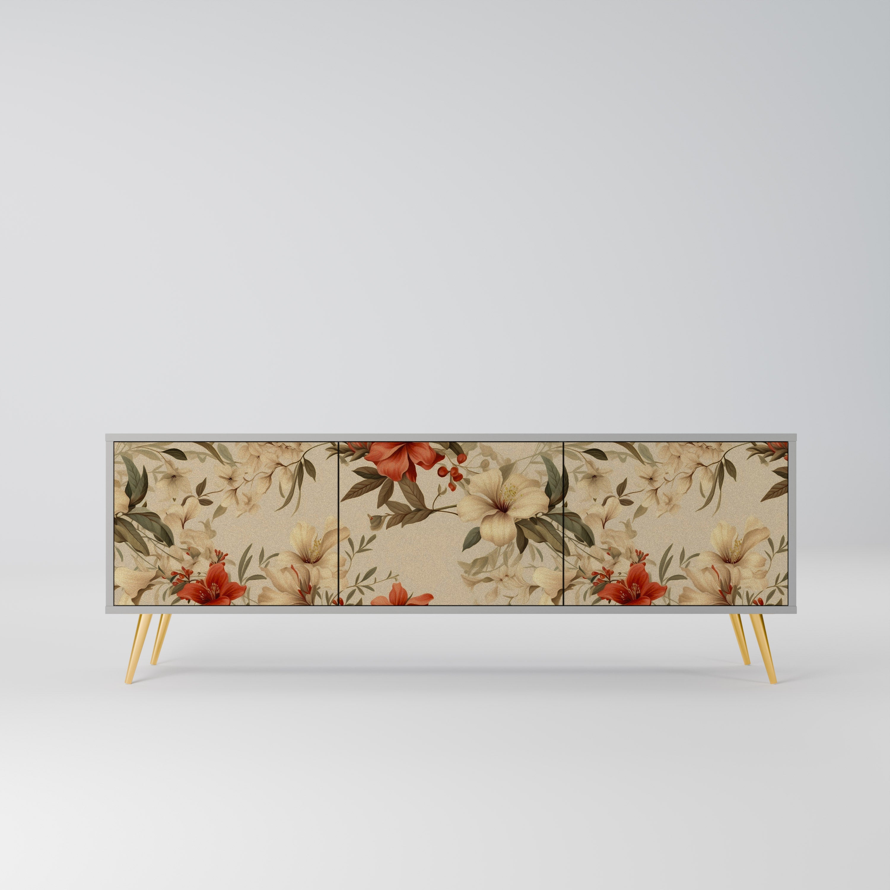 BLOOMING HARMONY 3-Door TV Stand in Grey Finish