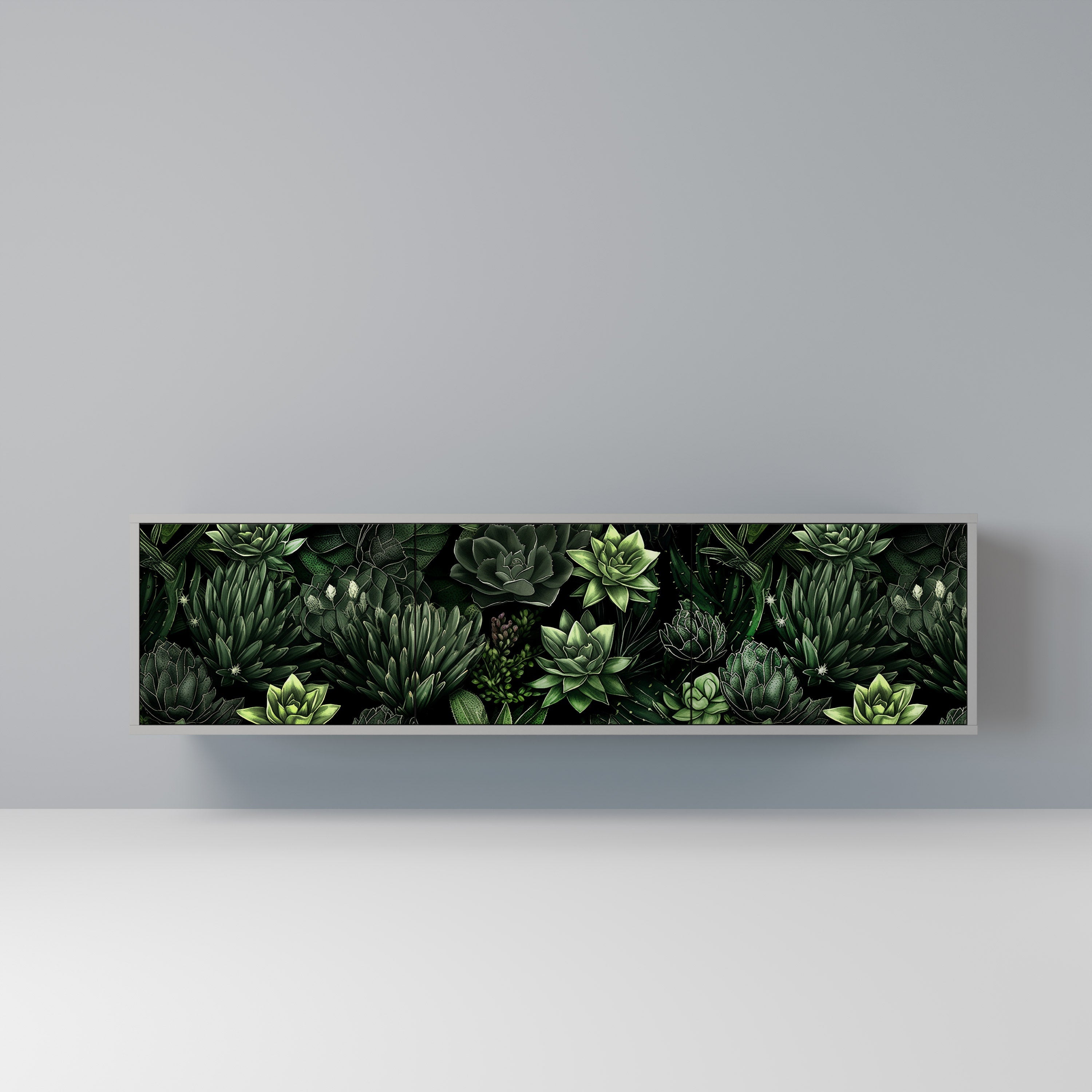 SUCCULENT JUNGLE 3-Door TV Stand in Grey Finish