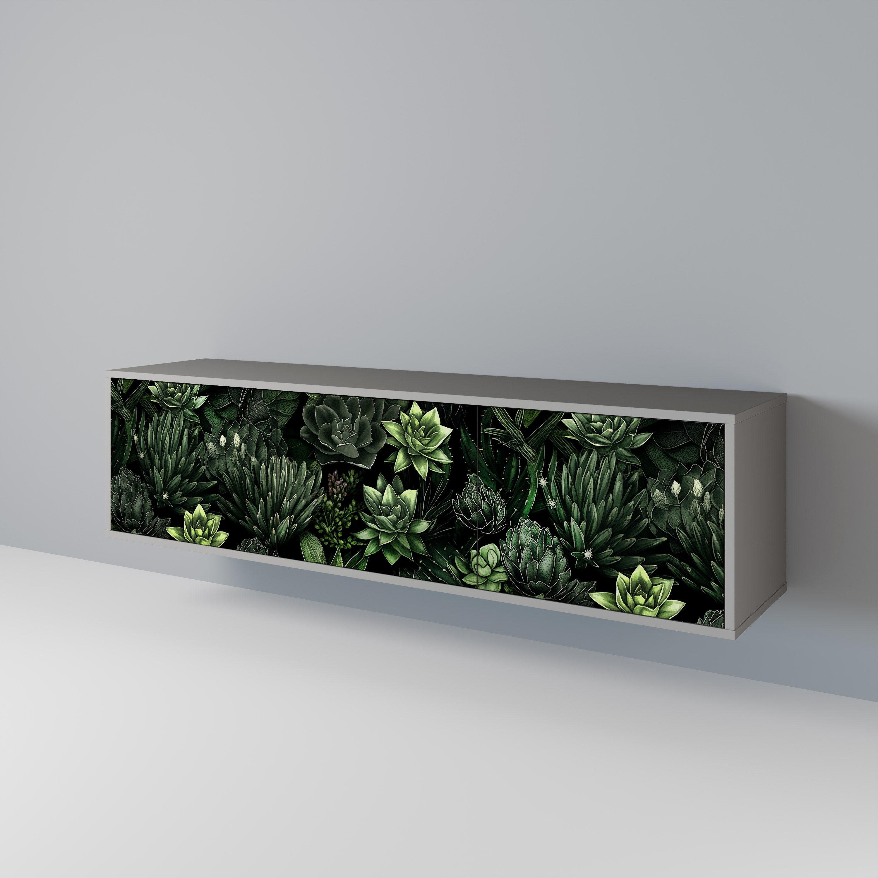 SUCCULENT JUNGLE 3-Door TV Stand in Grey Finish