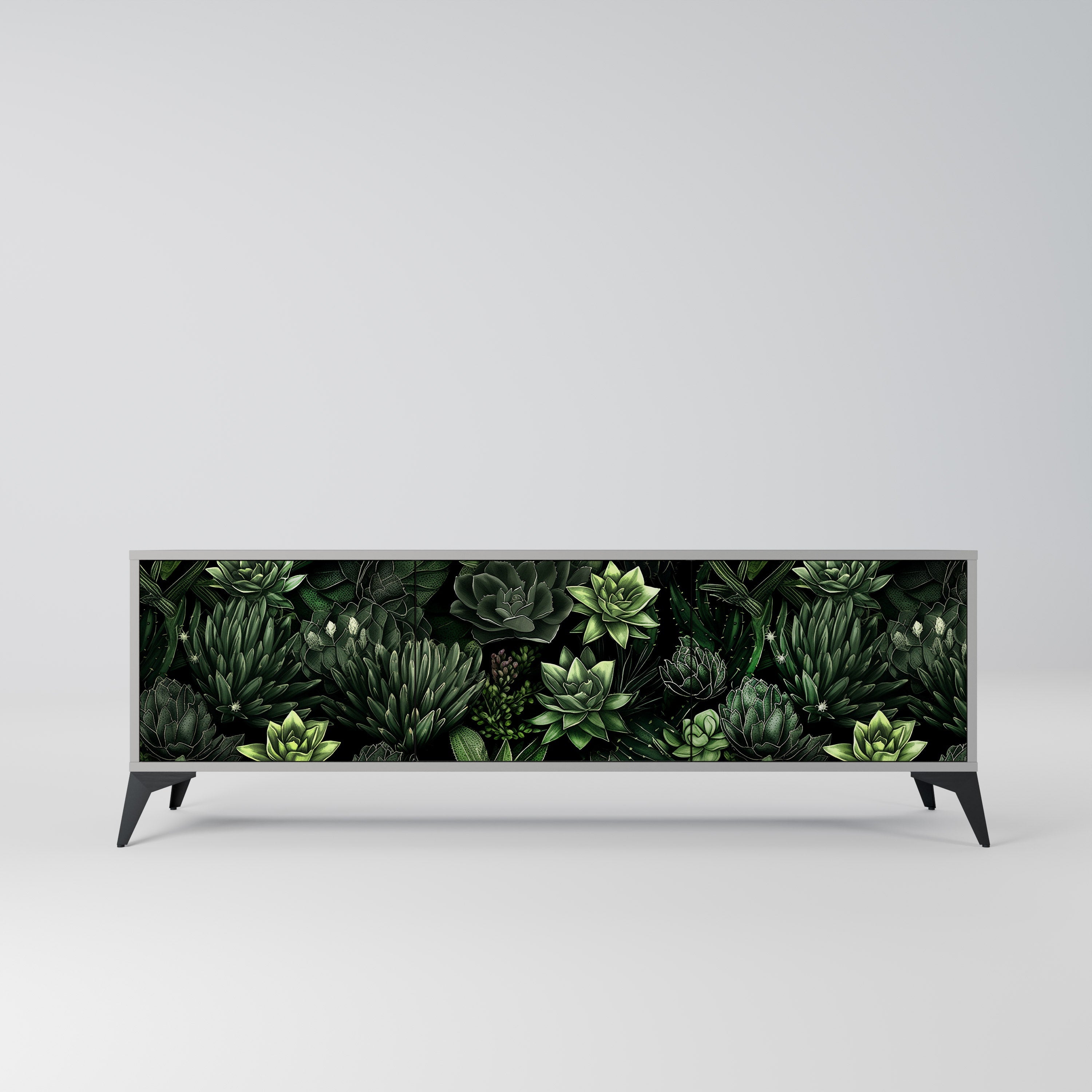 SUCCULENT JUNGLE 3-Door TV Stand in Grey Finish