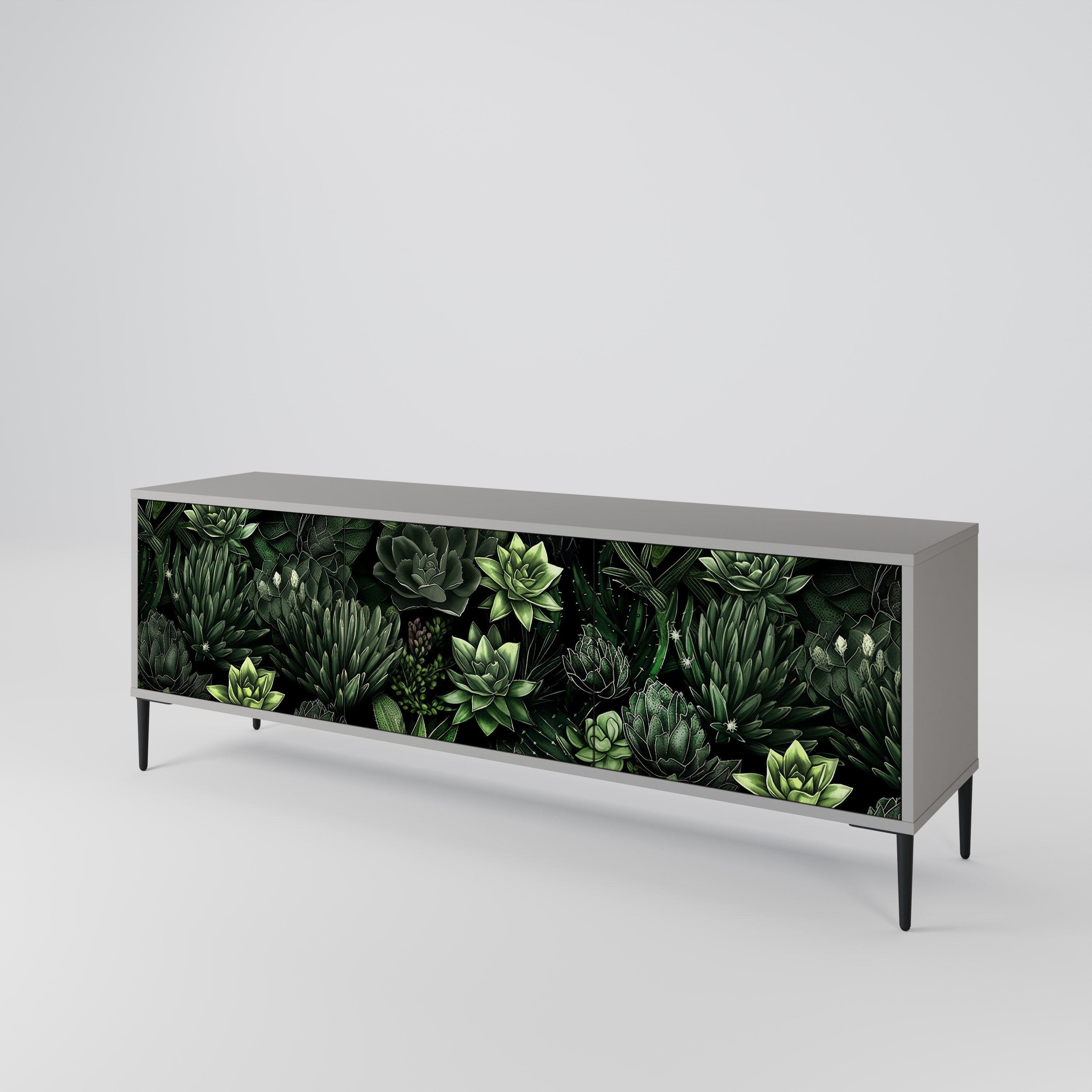 SUCCULENT JUNGLE 3-Door TV Stand in Grey Finish