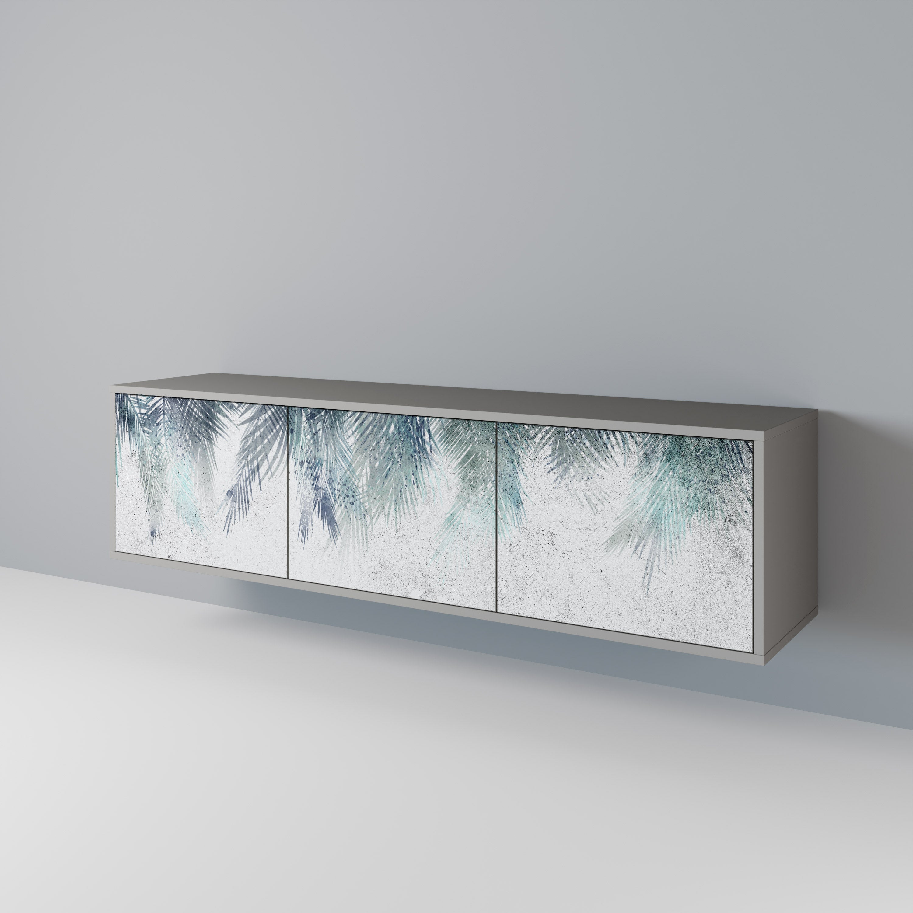 PALM VEIL 3-Door TV Stand in Grey Finish