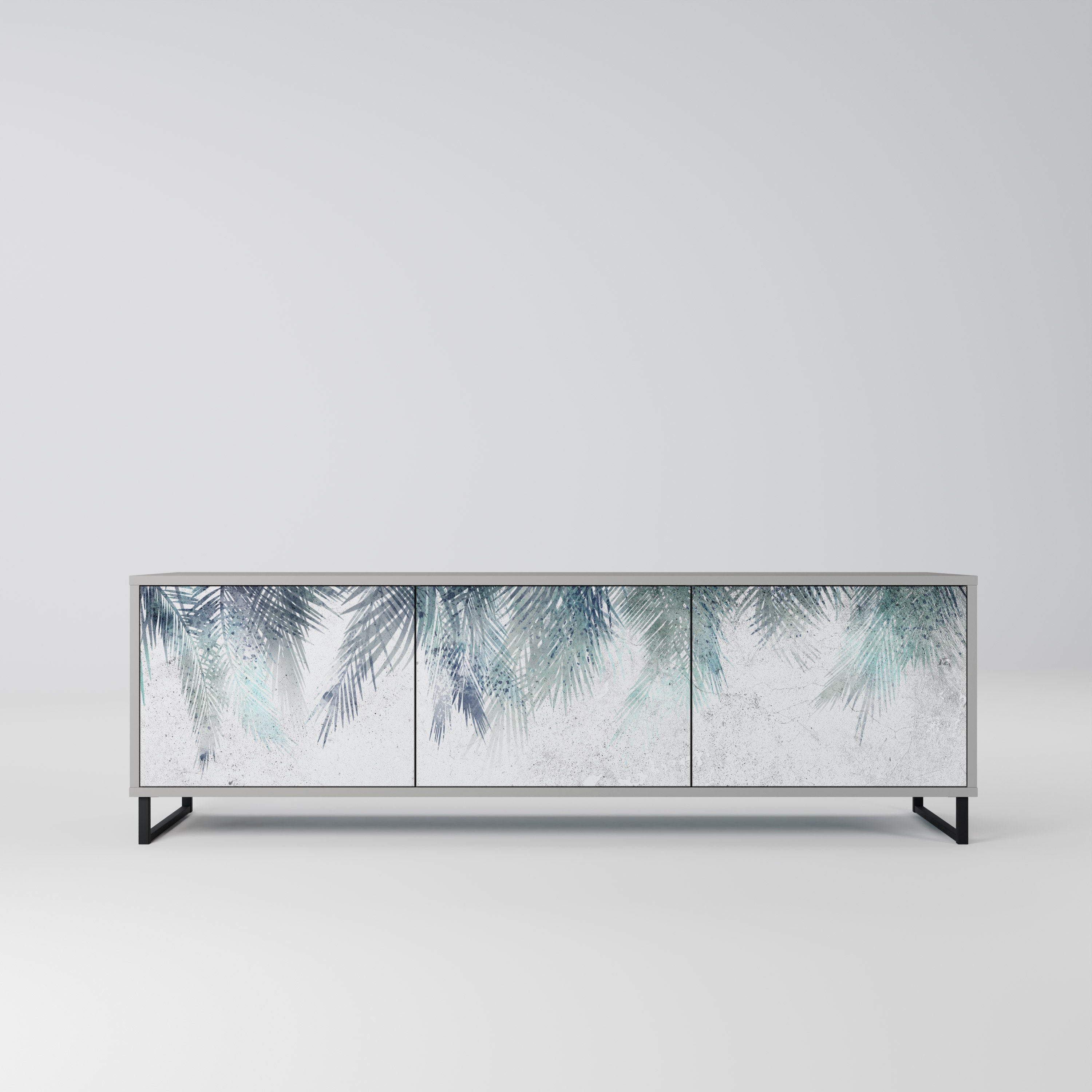 PALM VEIL 3-Door TV Stand in Grey Finish