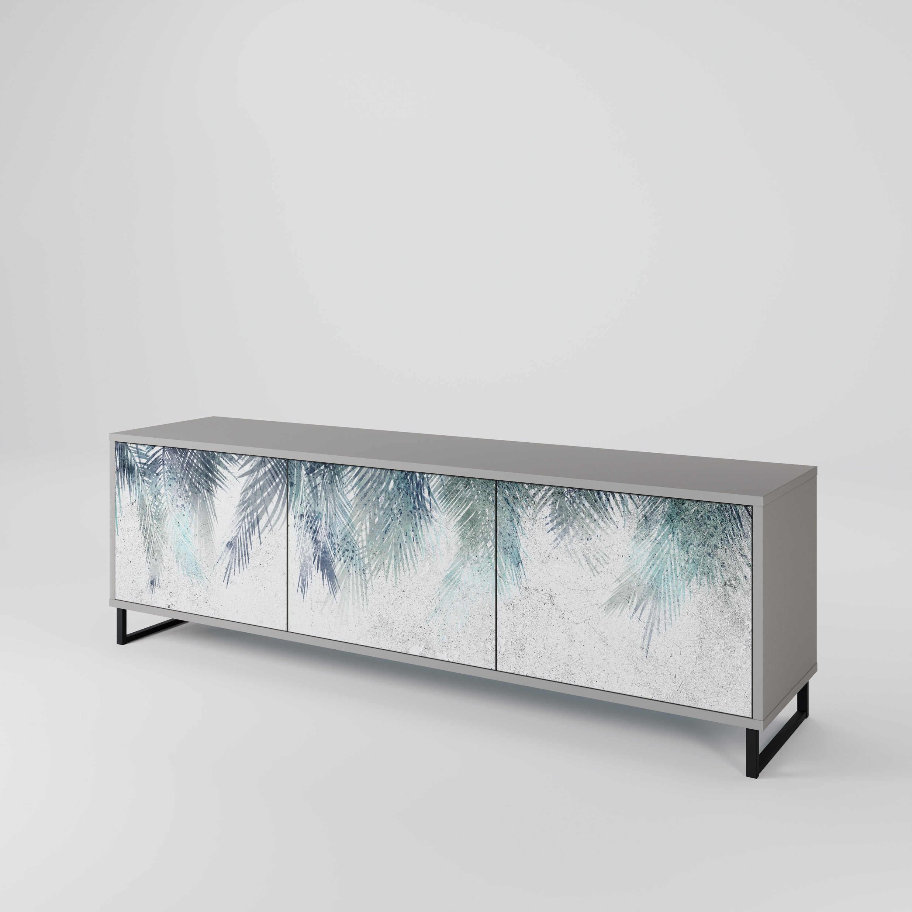 PALM VEIL 3-Door TV Stand in Grey Finish