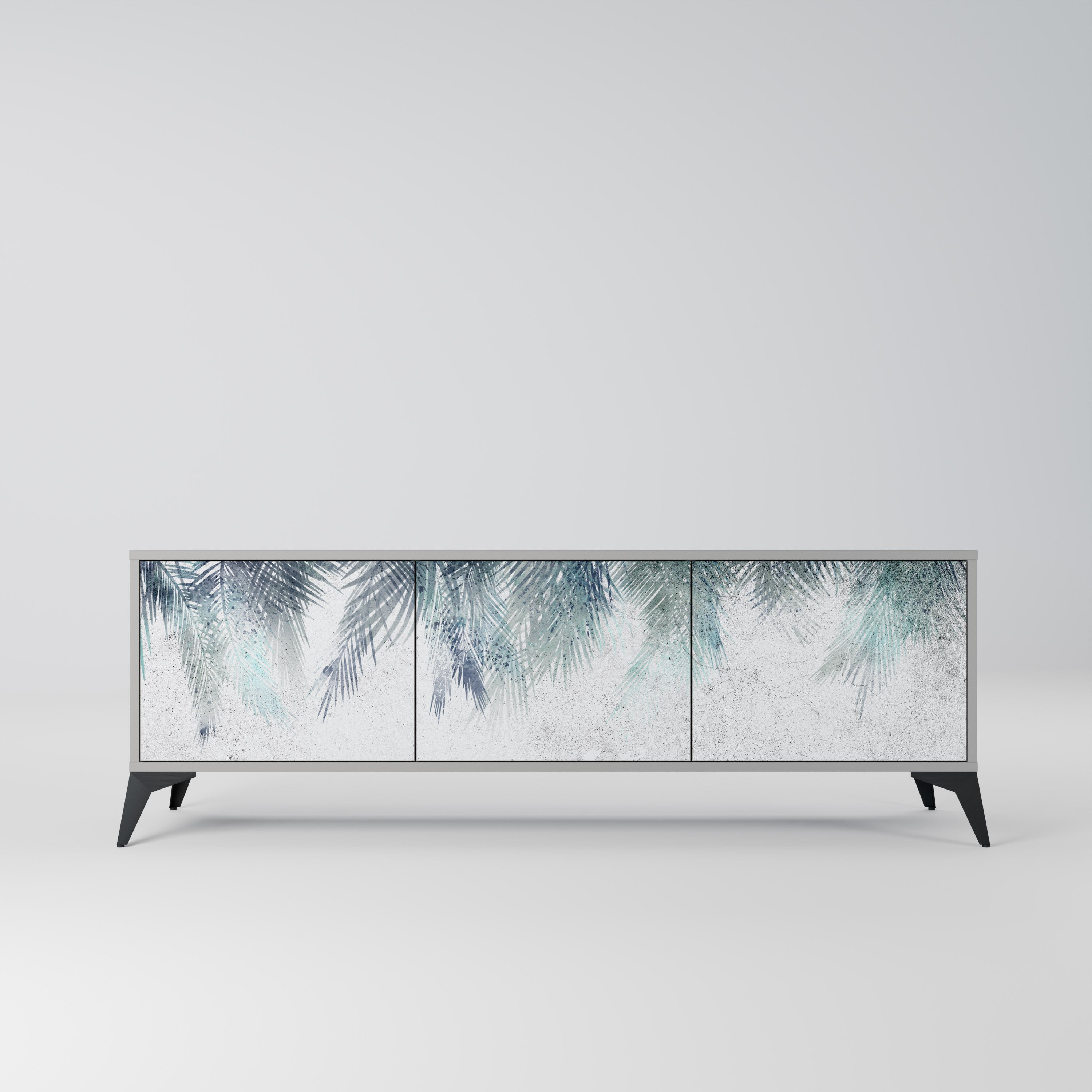 PALM VEIL 3-Door TV Stand in Grey Finish