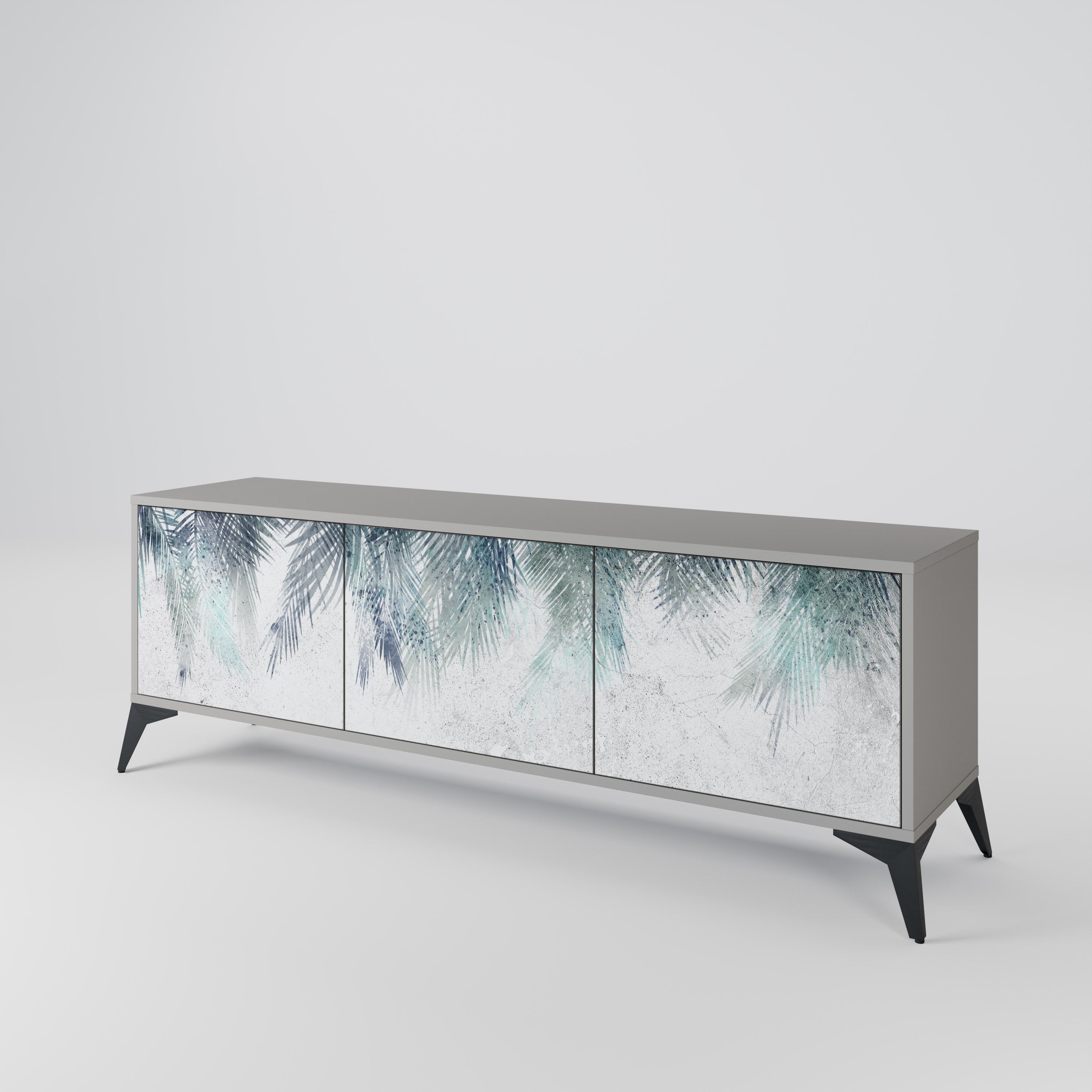 PALM VEIL 3-Door TV Stand in Grey Finish