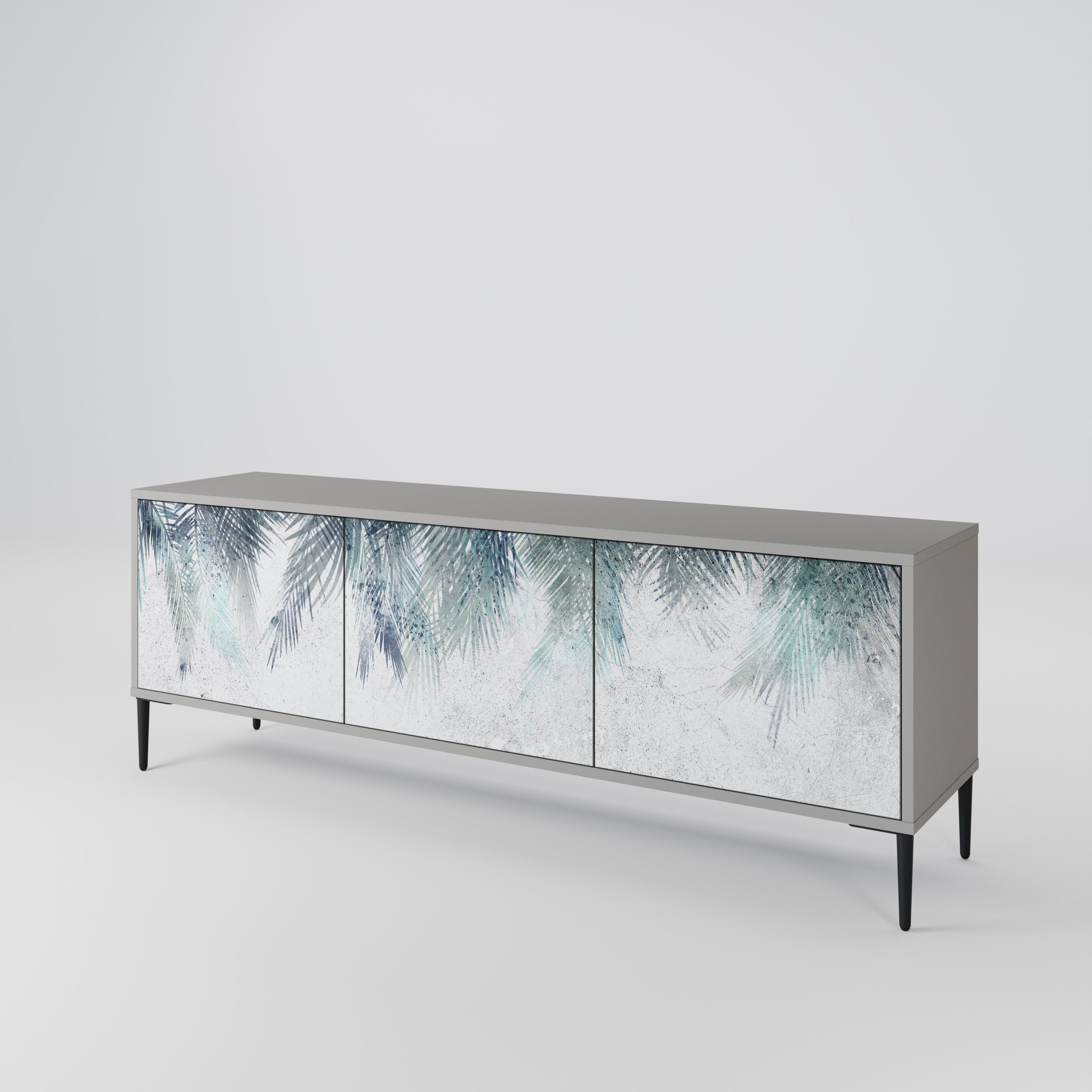 PALM VEIL 3-Door TV Stand in Grey Finish