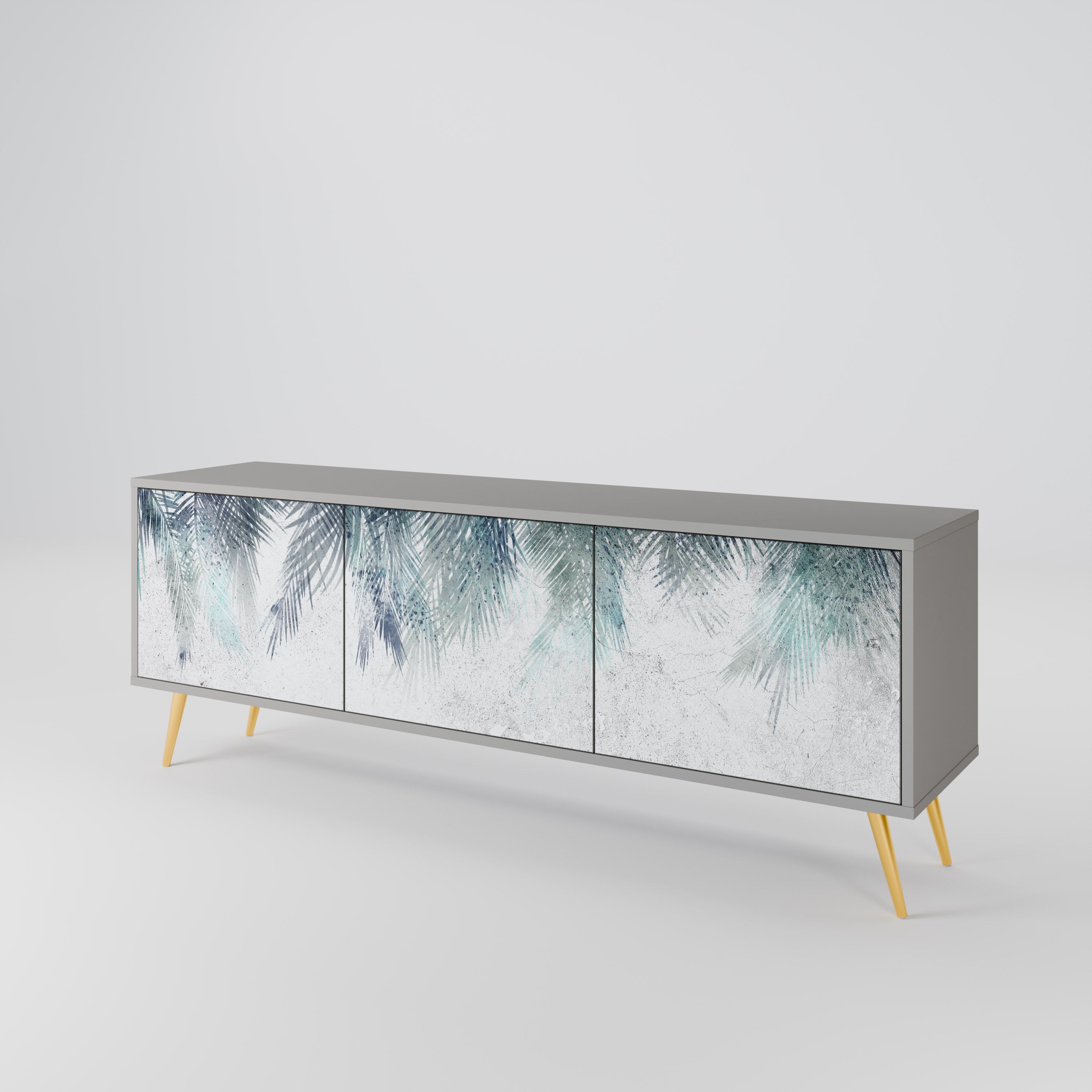 PALM VEIL 3-Door TV Stand in Grey Finish