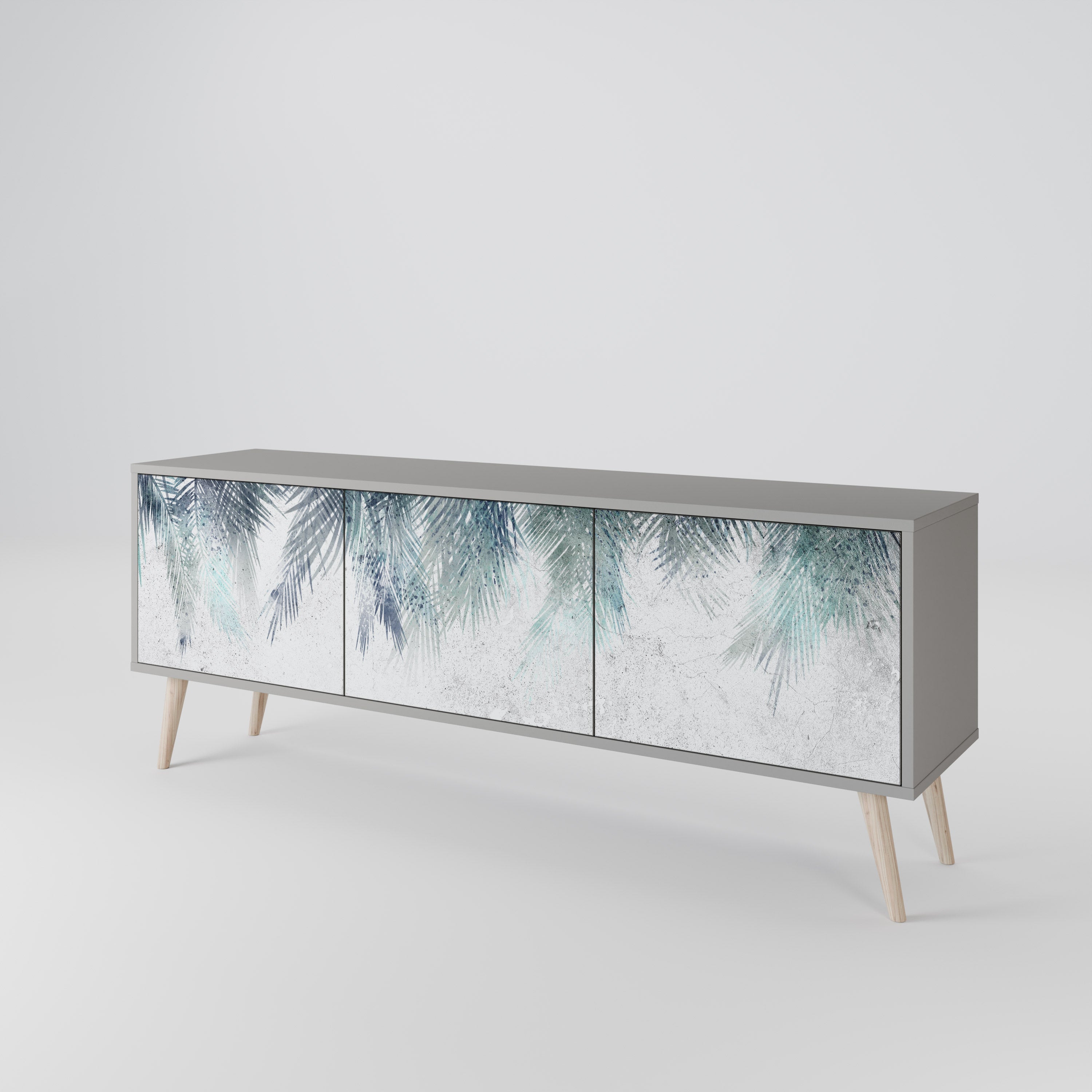 PALM VEIL 3-Door TV Stand in Grey Finish