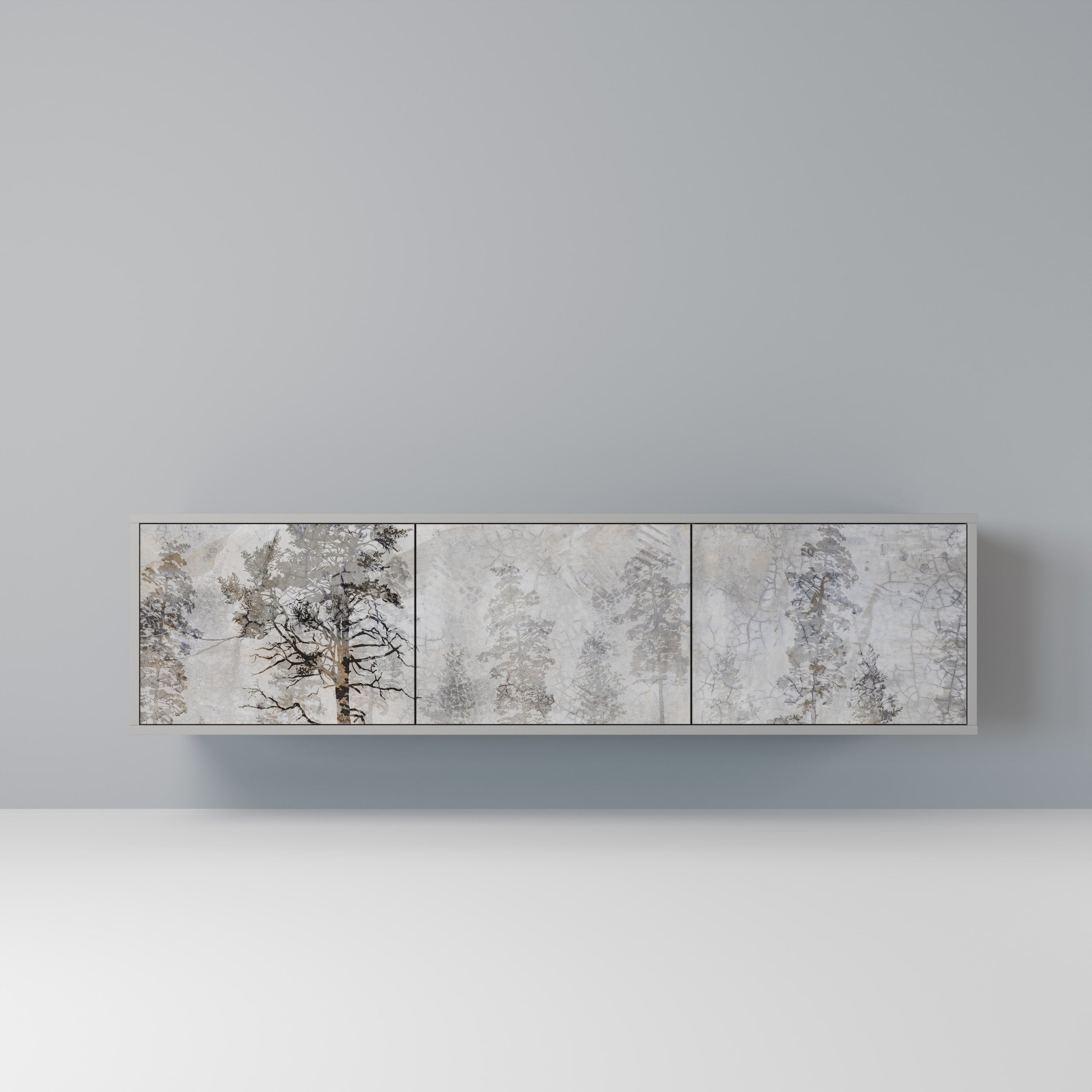 FADE IN THE TREES 3-Door TV Stand in Grey Finish