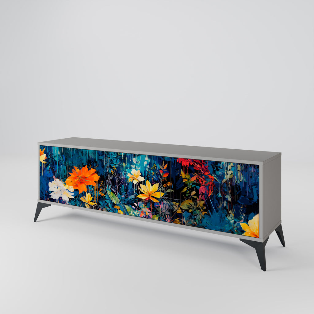 MIDNIGHT BLOSSOM 3-Door TV Stand in Grey Finish