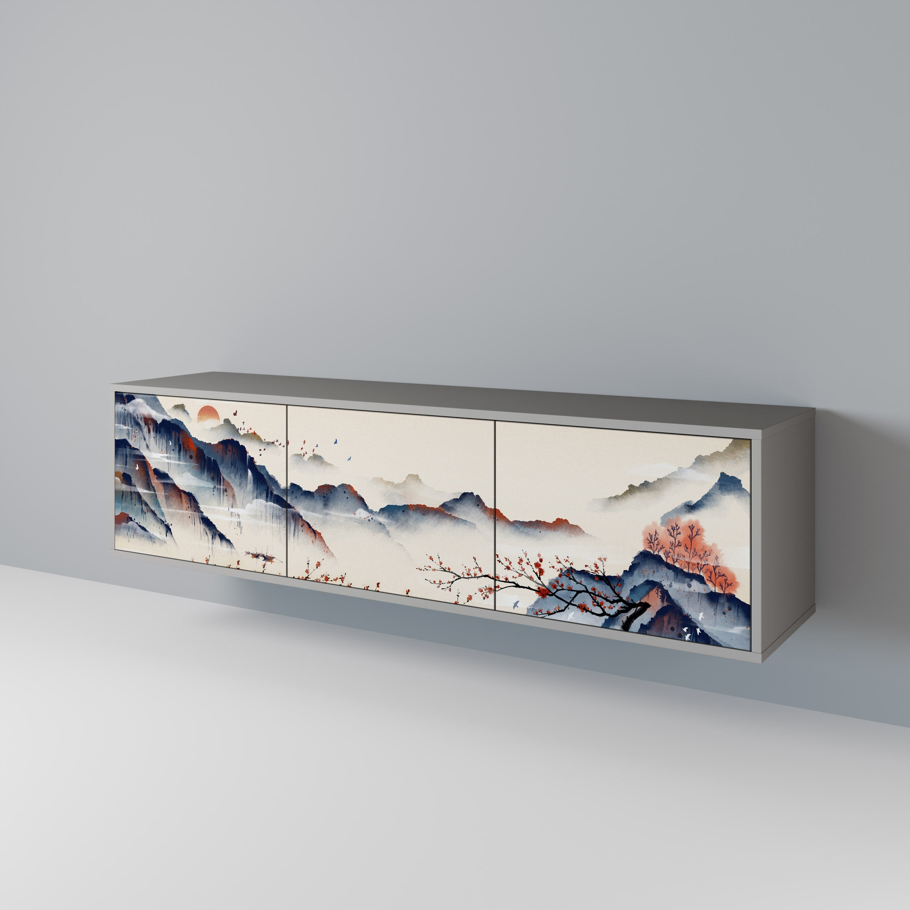 JAPANESE LANDSCAPE TV-Lowboard mit 3 Türen in Grau