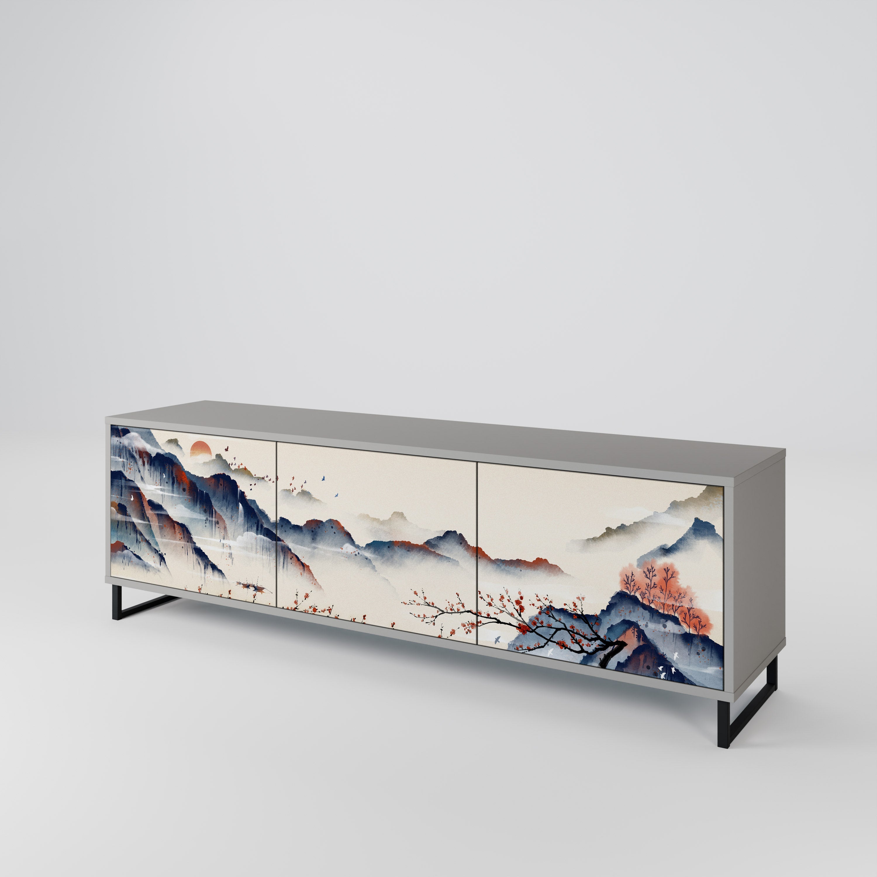 JAPANESE LANDSCAPE TV-Lowboard mit 3 Türen in Grau