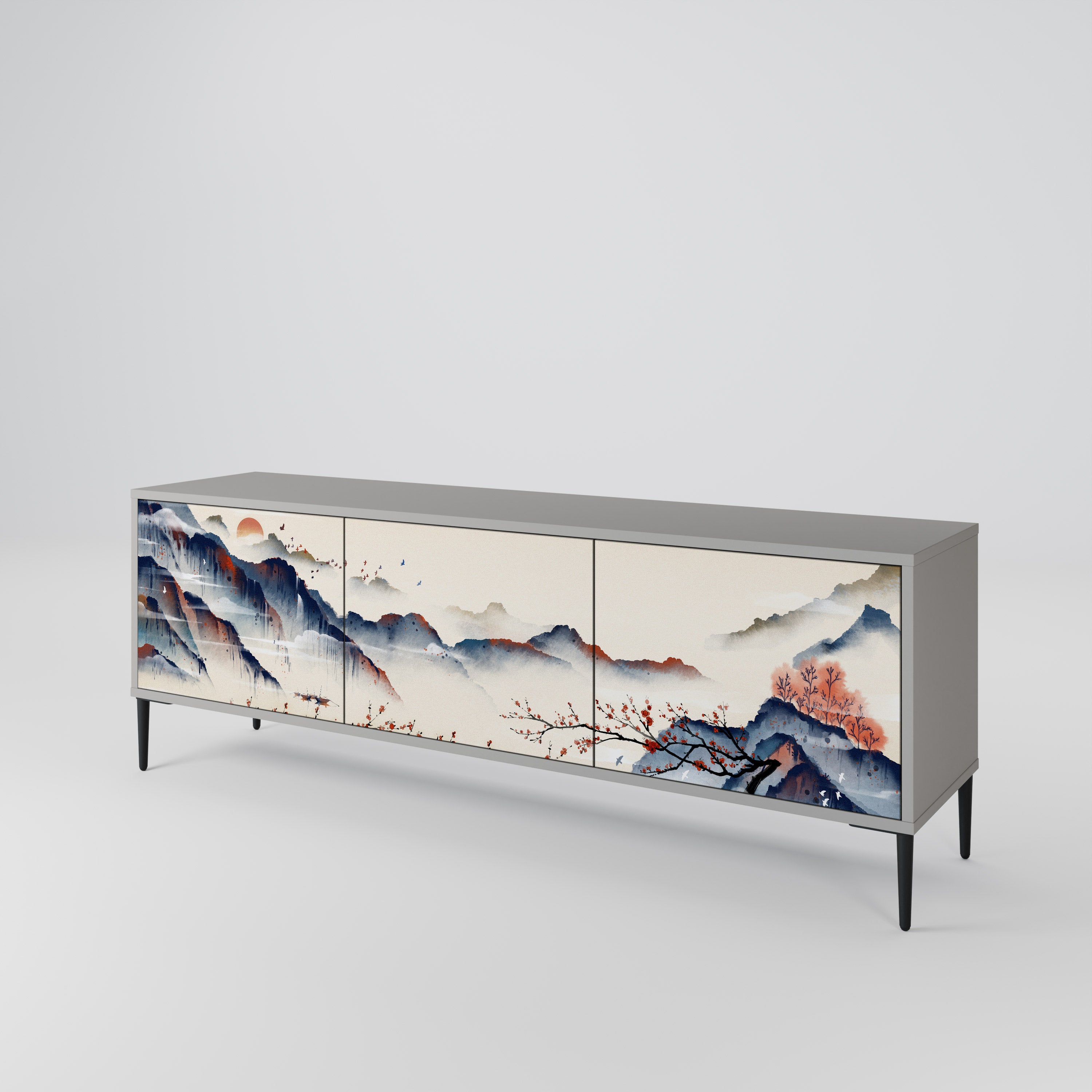 JAPANESE LANDSCAPE 3-Door TV Cabinet