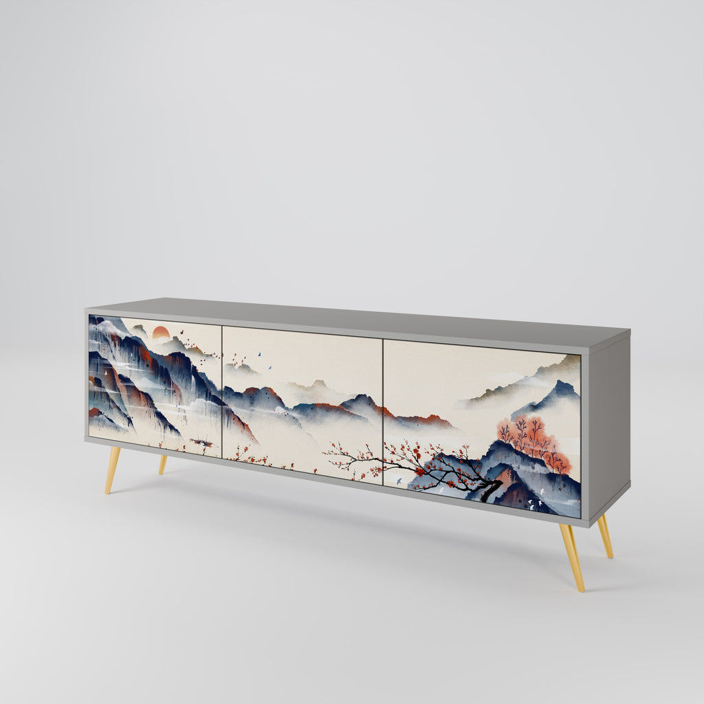 JAPANESE LANDSCAPE TV-Lowboard mit 3 Türen in Grau