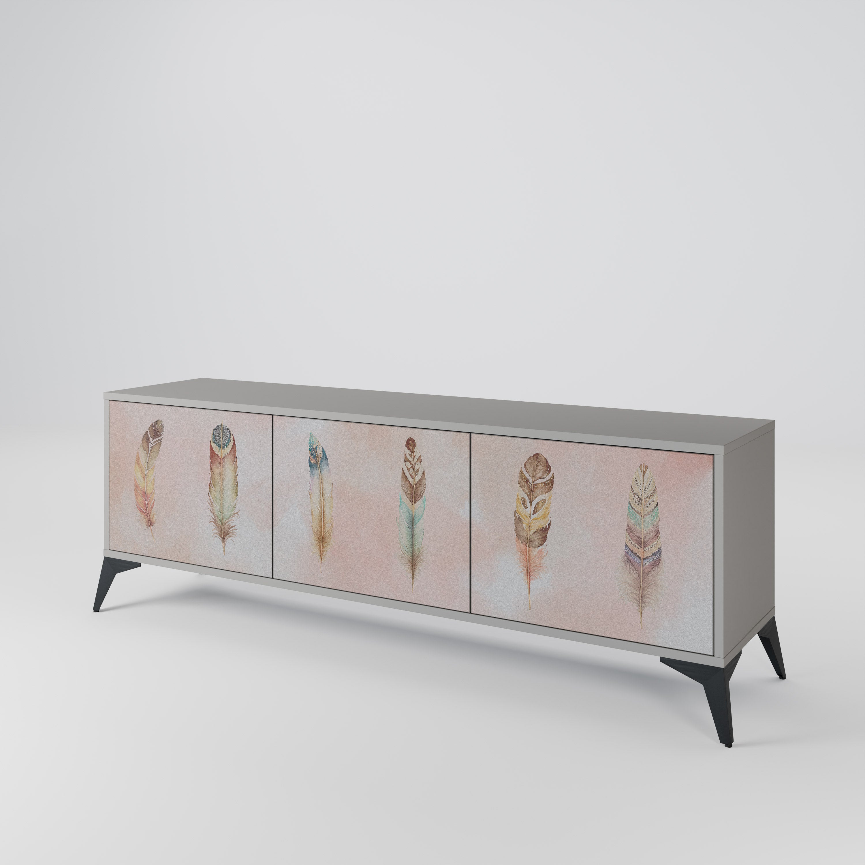 THE DELIQUESCE 3-Door TV Stand in Grey Finish